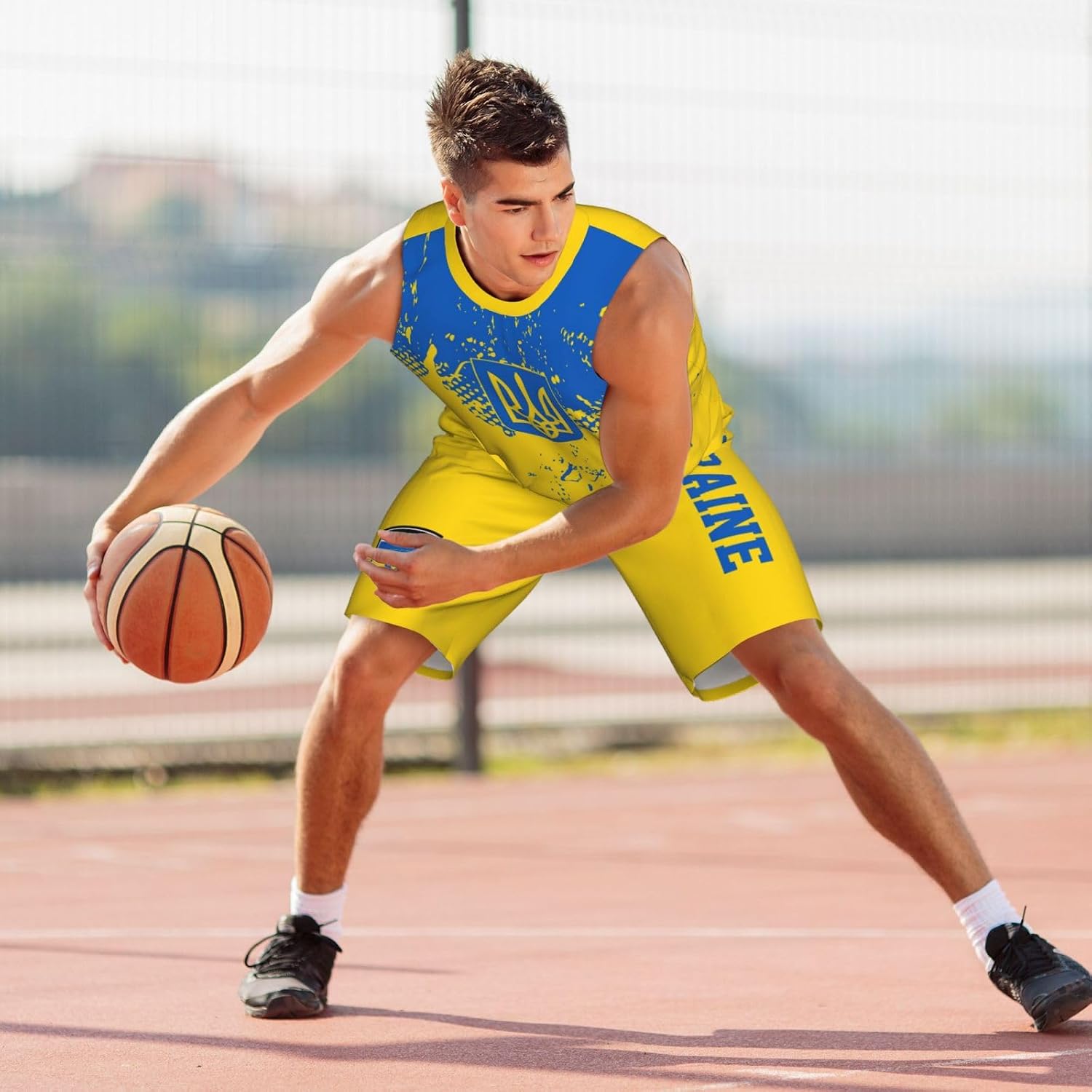 Ukraine Flag Grain Basketball Jersey Uniform Suit for Men Adults Training Athletic Set