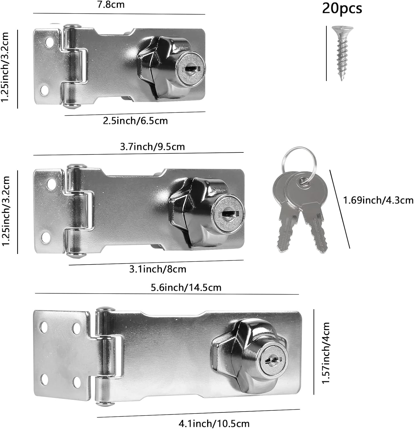 HUSZZM 3Pack Keyed Locking Hasp and Staple with Padlock Shed Lock Heavy
