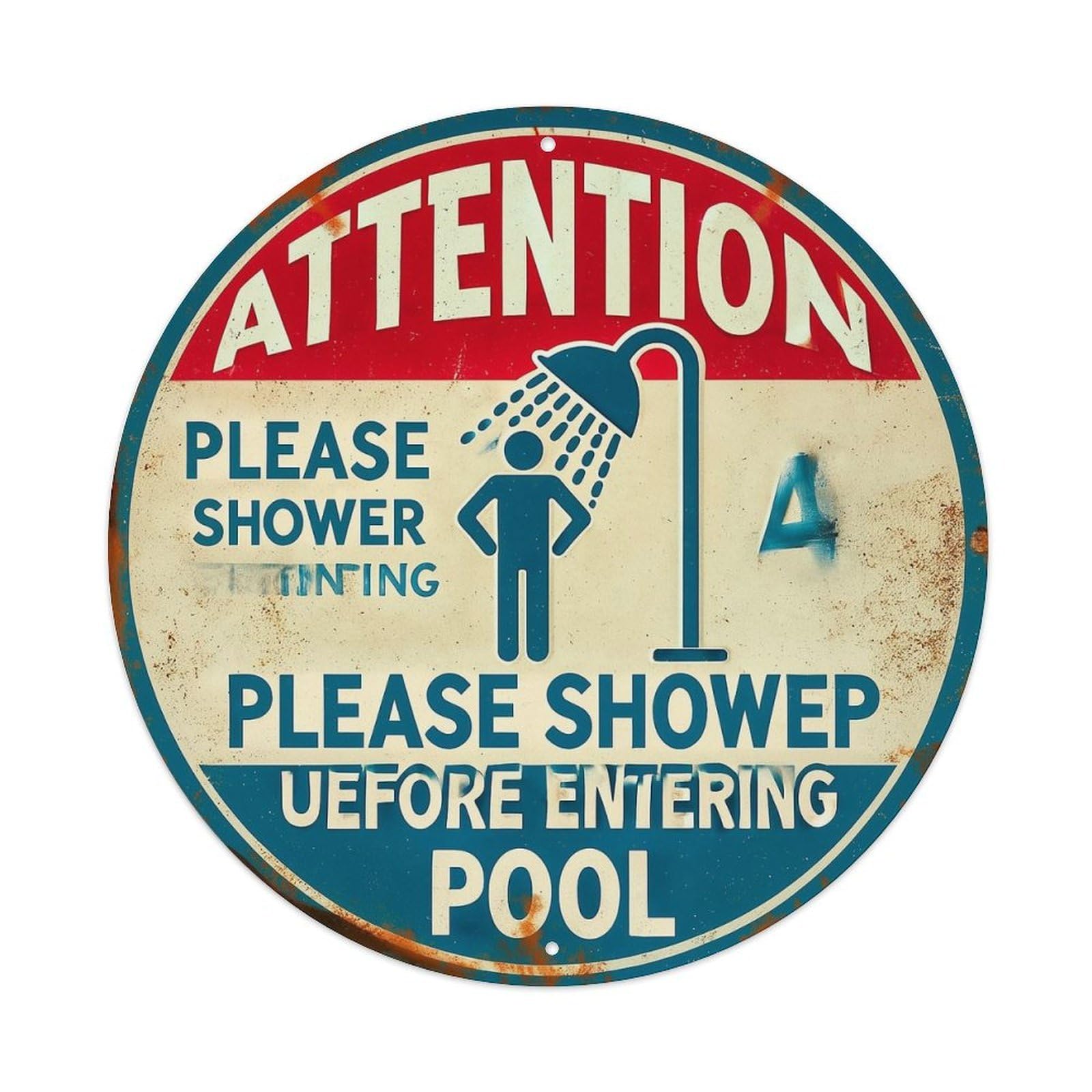 Attention Shower Before Pool Metal Tin Sign Plaque
