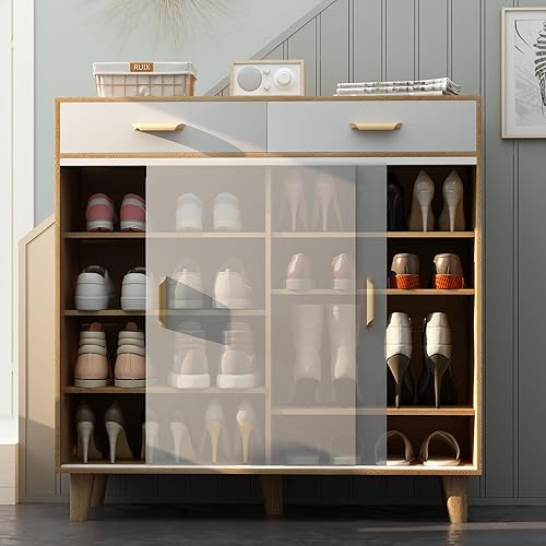 Miniatura 2 de Chnnmbrn Armario de zapatos con cajones y puertas, armario de almacenamiento de zapatos de 5 niveles para entrada, organizador moderno de