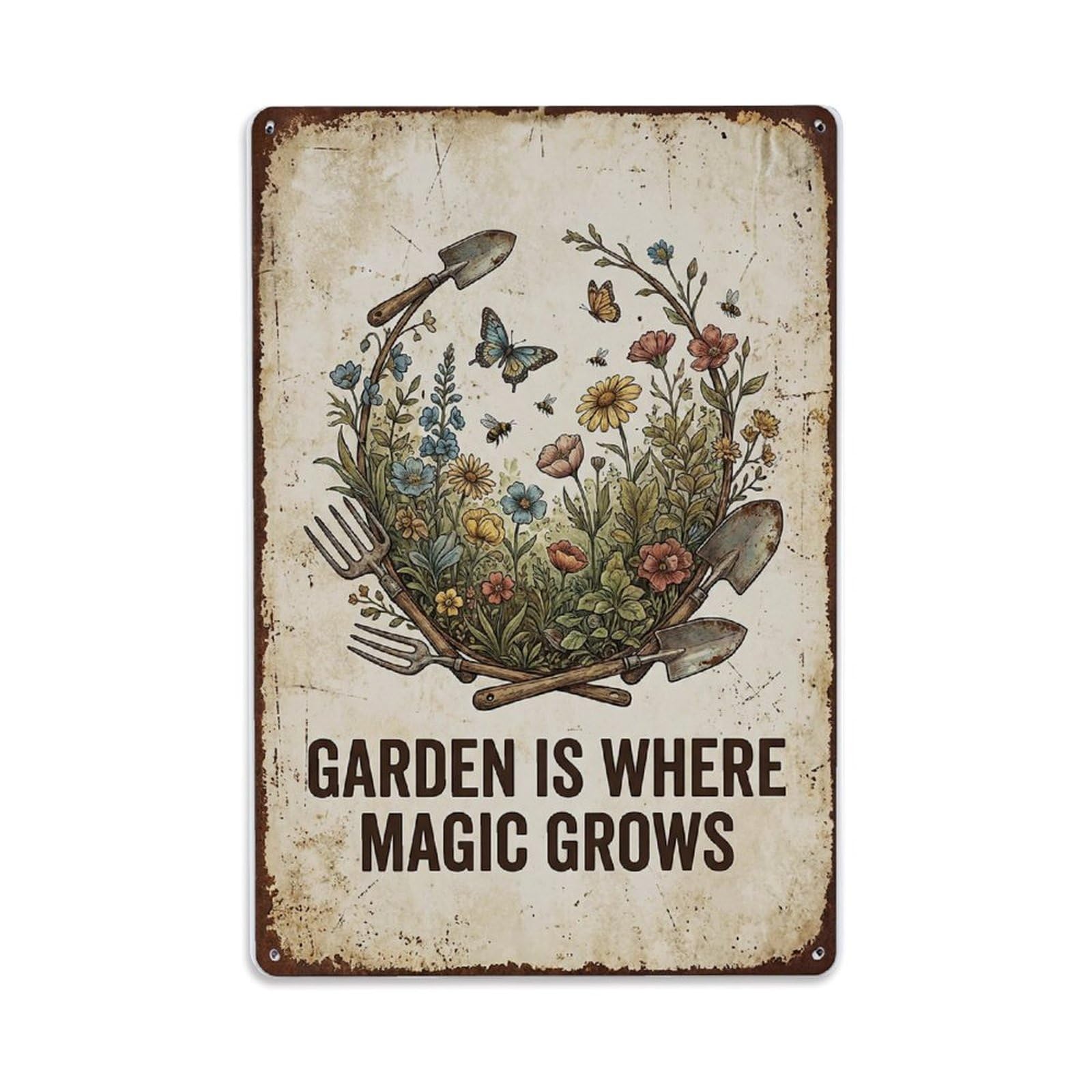 Fqnyr Style Garden Is Where Magic Grows Metal Tin Sign Plaque Wall Decor For Cafe, Club Bar, Office, Home Garden Metal Poster 8X12inch