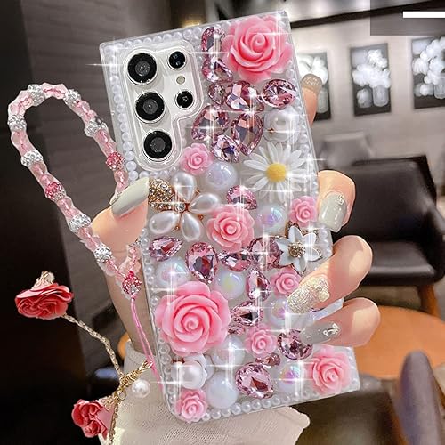 Miniatura 3 de Funda para Samsung Galaxy S23 Ultra Glitter Bling Case, bonita funda de lujo con diamantes de imitación 3D con diamantes de imitación y perla con
