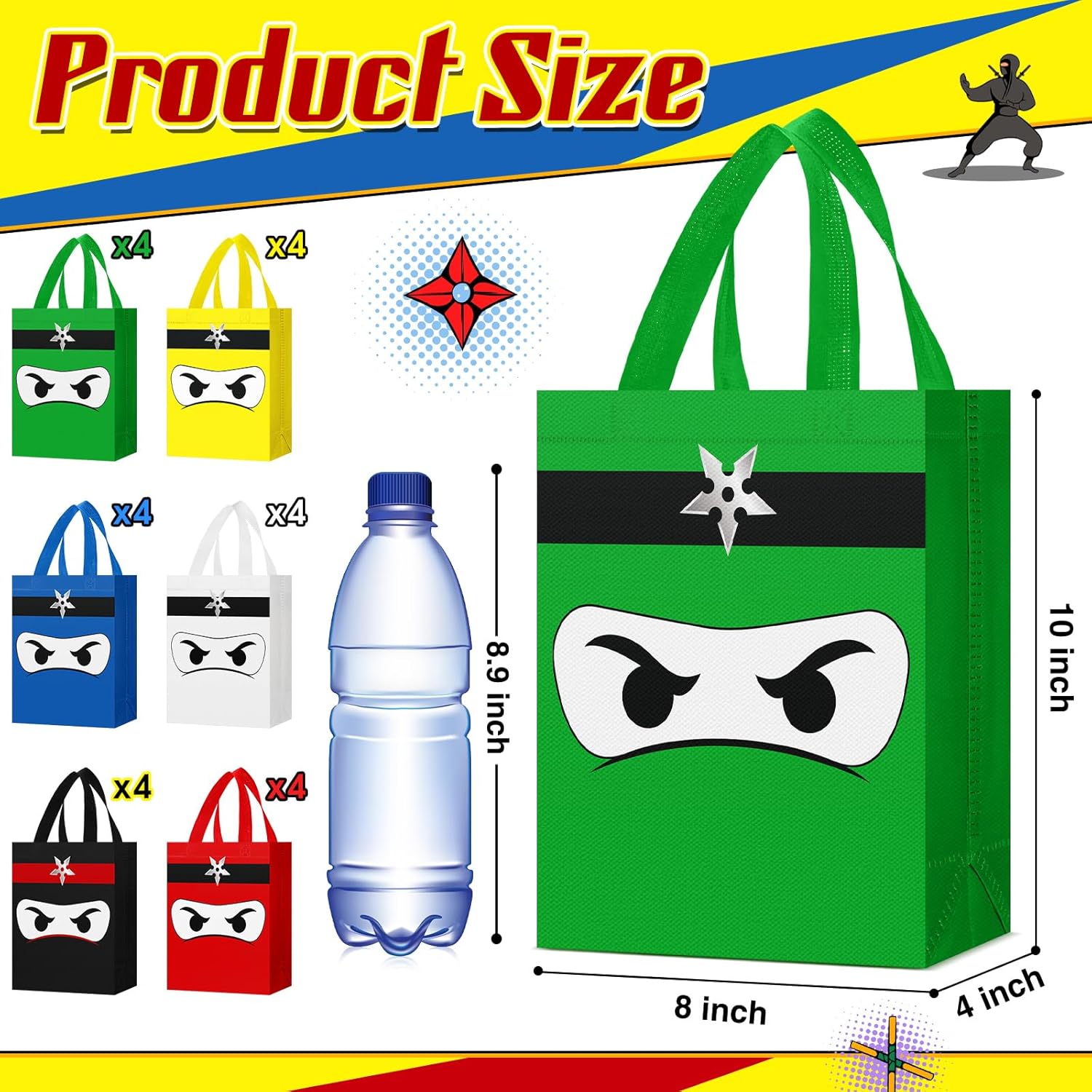 Locmeo 24 Pcs Ninja Party Favors Bag Reusable Non Woven Color Ninja Gifts Bags with Handles Ninja Themed Goodie Treat Candy Bags for Birthday Party Supplies - Image 2
