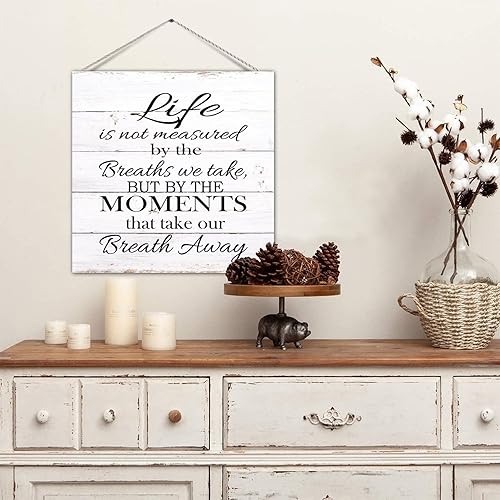 Miniatura 5 de Letrero de madera para colgar en la pared con texto en inglés Life is Not Measureed by The Breaths We Take Rural Farmhouse Wood Wall Place para