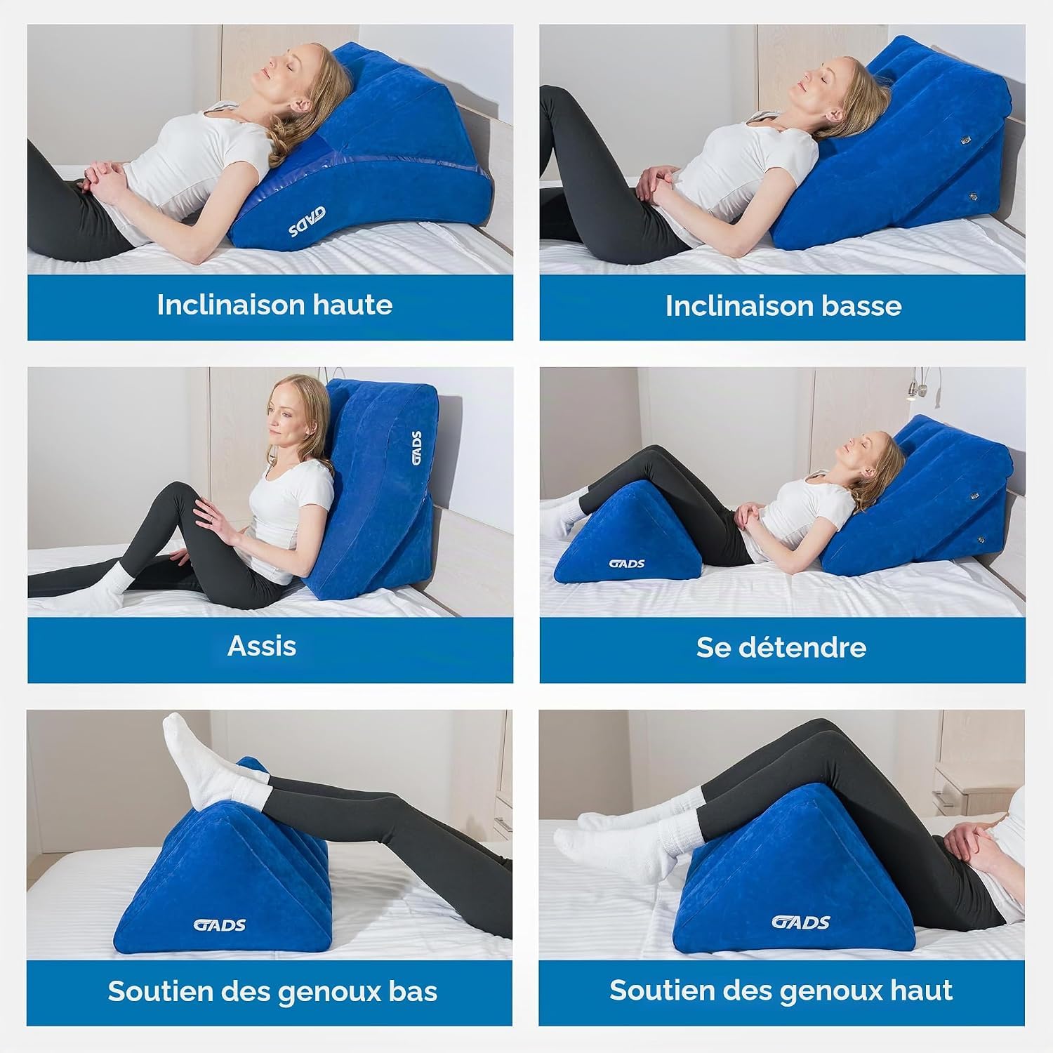 Ensemble de coussins gonflables – Cale de lit gonflable pour dormir, jambes enflées et voyage – Oreiller compact gonflable pour les jambes pour l'élévation