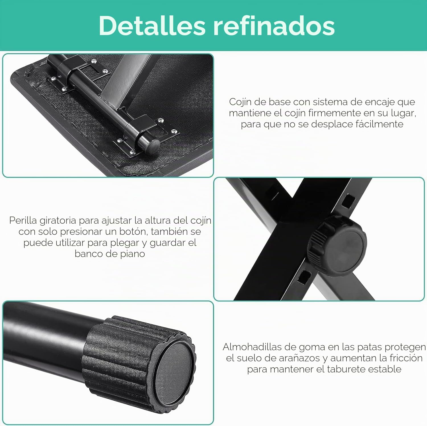 MAMIZO Taburete para teclado de altura ajustable, taburete para piano en forma de X, plegable, banco acolchado para teclado, banco de piano de piel sintética, color negro
