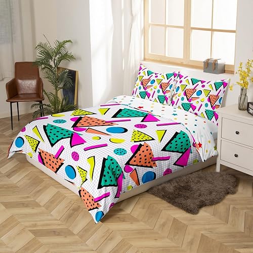 Miniatura 2 de Juego de ropa de cama de los años 80 con patrón de Memphis, funda de edredón vintage de los años 90, estilo Memphis, funda de edredón con patrón