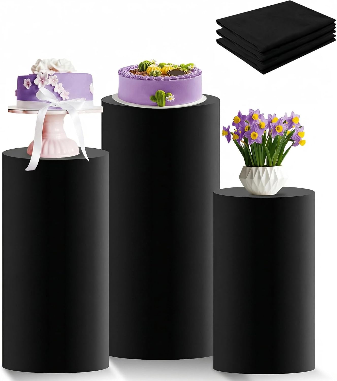 Cylinder Stand Covers for Party, Set of 3 Cylinder Pedestal Covers, Spandex Cylinders Stand Cover for Wedding Birthday Event and Display Decor(Without Cylinder Stands)
