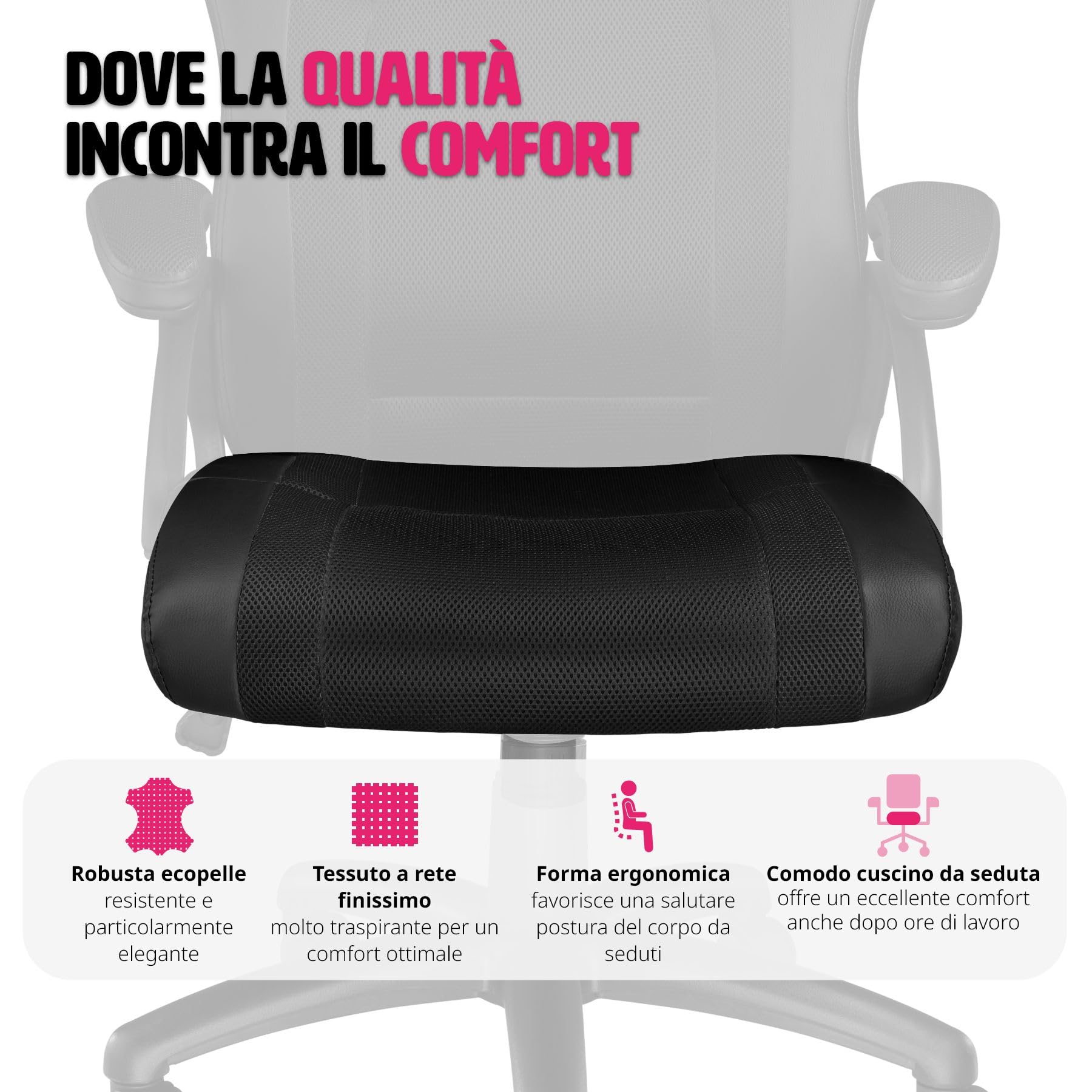 tectake® Sedia da Ufficio Ergonomica, Poltrona Gaming con Altezza Regolabile, Struttura Robusta, Rotazione a 360 Gradi, Meccanismo Basculante, 5 Rotelle Doppie - Nero