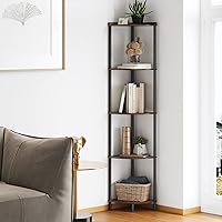 SUNMORY 5-Tier Industrial Corner Shelf Stand 65" Tall - Space-Saving Bookshelf Plant Display for Living Room, Bathroom, Kitchen, Bedroom