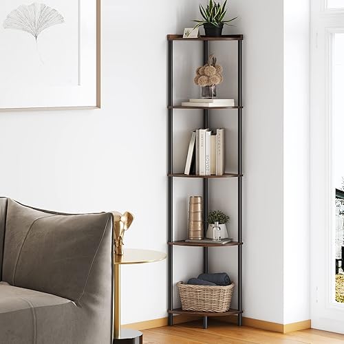 SUNMORY 5 Tier Corner Shelf Stand,Industrial 65" Corner Shelves Display