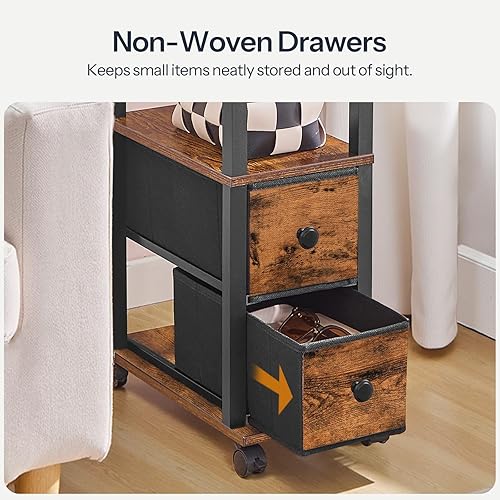 Miniatura 6 de HOOBRO Mesa auxiliar pequeña y estrecha con estación de carga, mesa auxiliar delgada para espacios pequeños, mesita de noche delgada con salida de