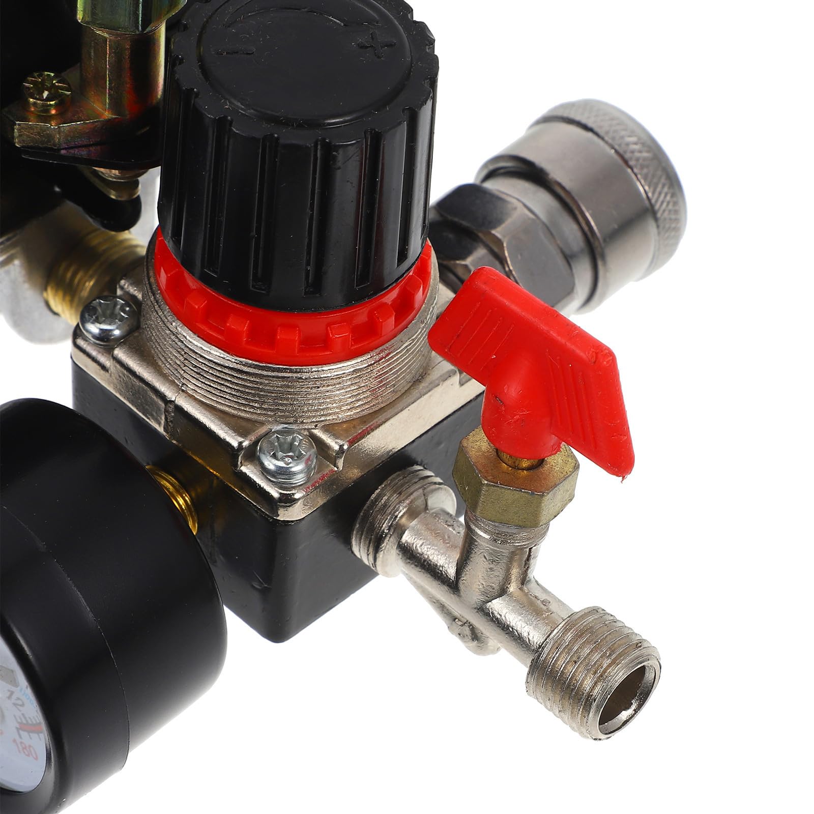 Alasum Interruptor de Control de Presión para Compresor de Aire, Regulador de Presión de Aire con Manómetro, Plástico, 4 Orificios, Manija Horizontal, 0.5-0.8mpa, para Construcción