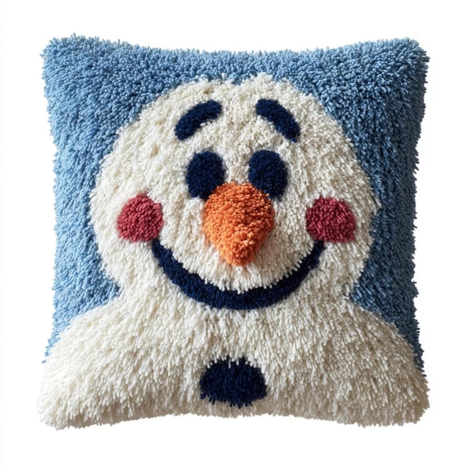Henypt Latch Hook Pillow Craft Kit 43x43cm,Cute Snowman 17x17 Inch,Complete Starter Kit with Tools and Yarn for Beginners & Craft Enthusiasts
