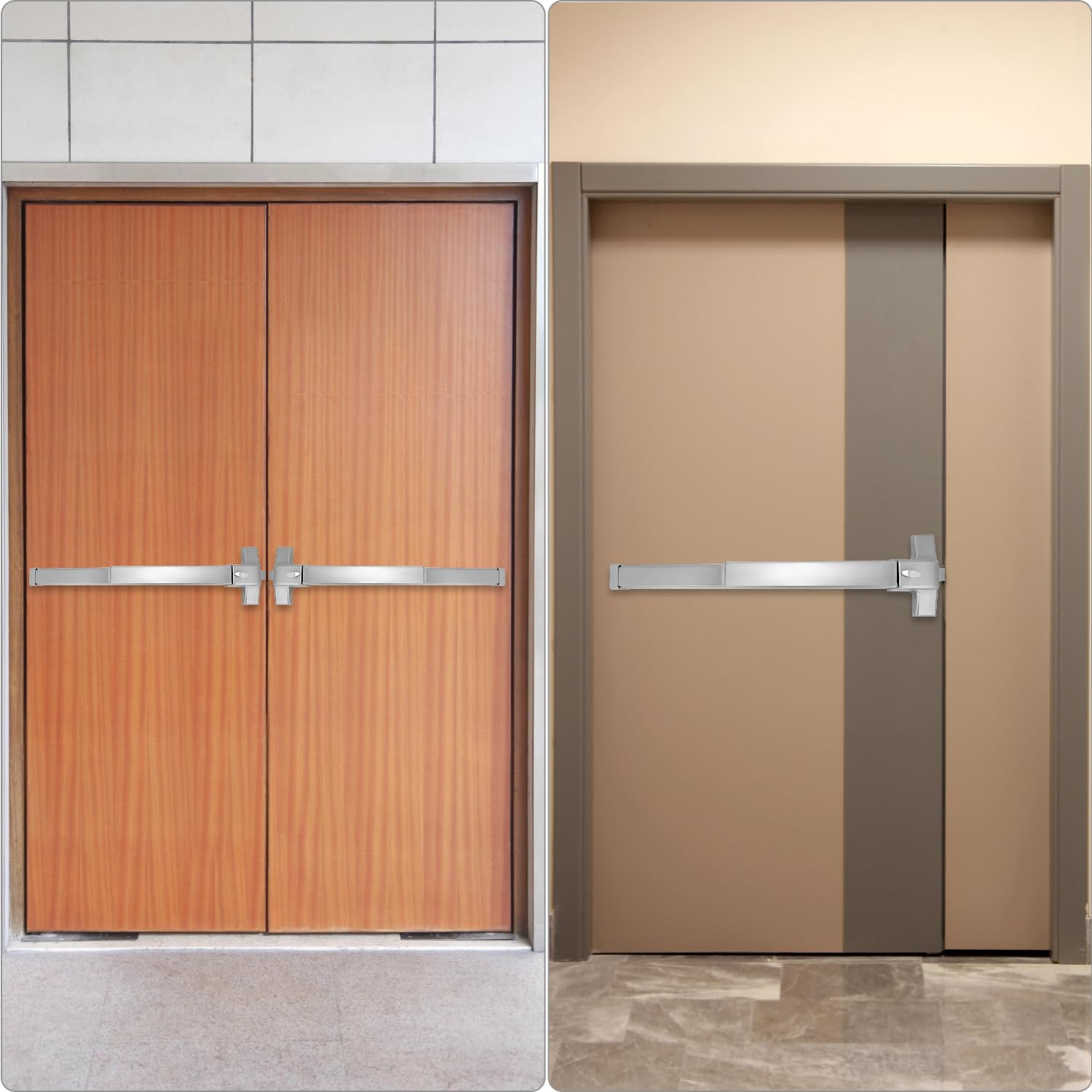QWORK Dispositivo de puerta de salida de emergencia de acero resistente con cerradura y palanca ignífugos, compatible con puertas de metal y madera para edificios comerciales, kit de fácil instalación