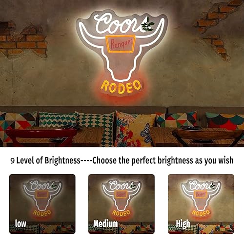Miniatura 3 de ADS JIE Western Decor - Letrero de neón de vaquero  9 ajustes de brillo alimentado por USB, luz de calavera de vaca, letrero Busch, Crs Bull Led