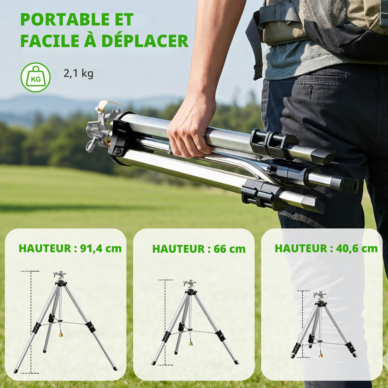 SPECILITE Arroseur trépied à Percussion en Laiton de 36 Pouces, gicleur télescopique métallique Robuste pulsé, arroseurs pour Cour, pelouse et Jardin, arrosage à 360 degrés jusqu'à 70 Pieds Couvrant