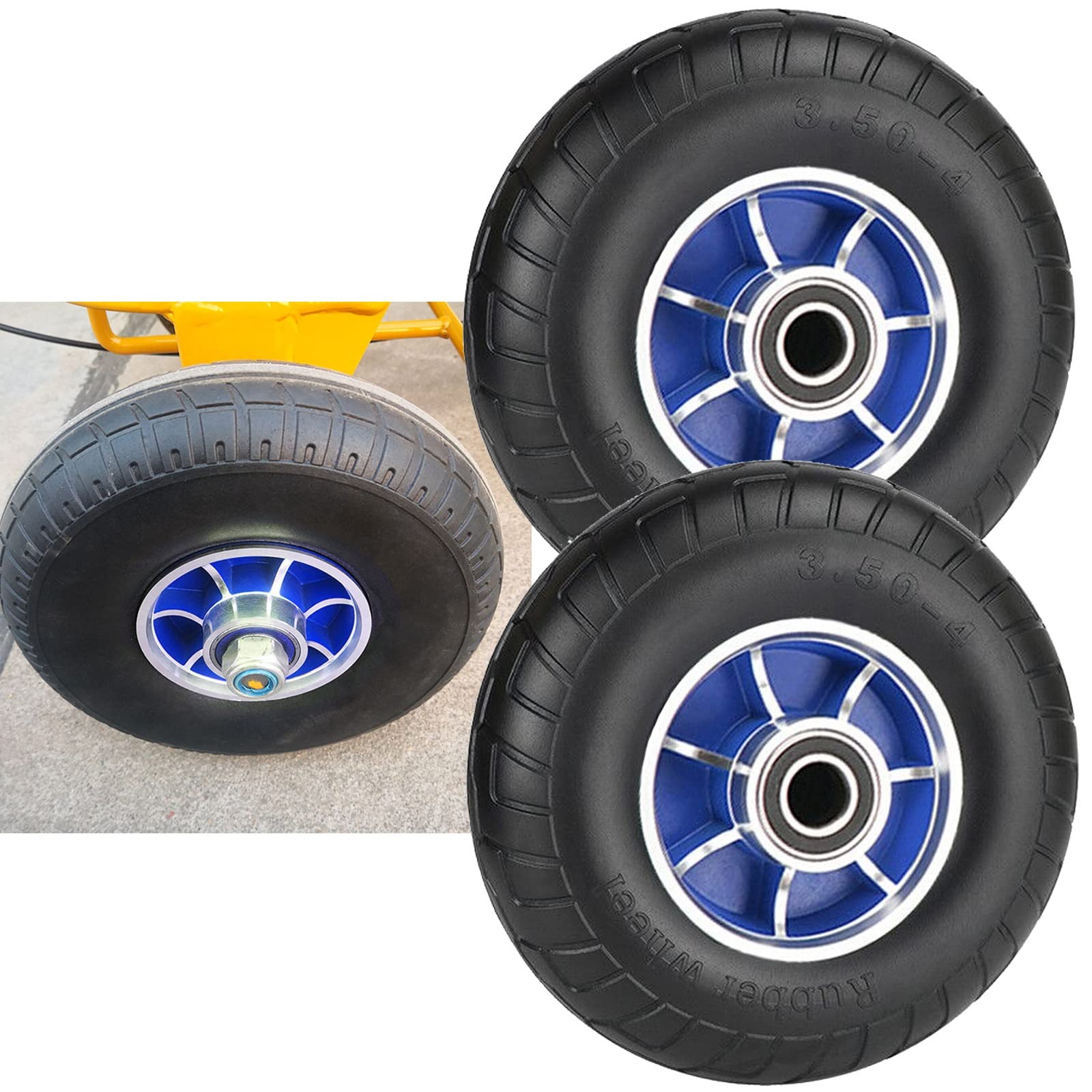 LIGUOYI Schubkarrenrad 2 Stück VollgummiRad Ø 242mm/255 mm Ersatzrad Pannensichere, Rad aus Aluminiumlegierung mit Doppelkugellager Bohrung 20 mm Tragkraft 450kg - Rader Fuir Schubkarren/Rasenmaher