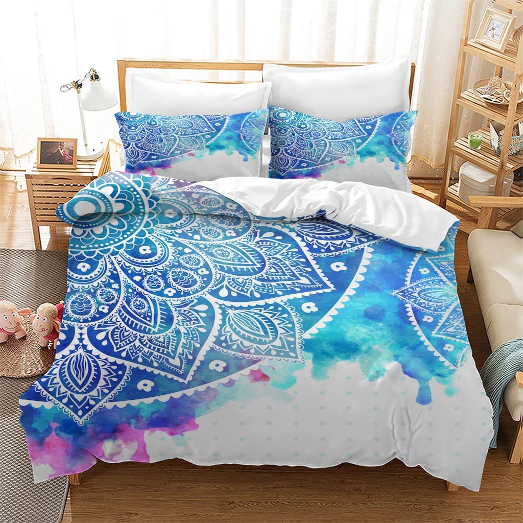 Dubbel dekbedovertrek set blauw patroon zacht microvezel beddengoed tweepersoonsbed set voor tieners volwassenen, anti-allergische dekbedovertrekken met ritssluiting 2 kussenslopen 50x75cm - 200x200 cm