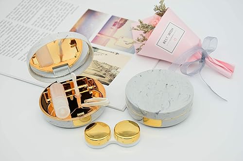 Miniatura 8 de Paquete de 2 fundas de lentes de contacto de mármol todo en uno contenedor de contacto de viaje Kit de almacenamiento de remojo (dorado)