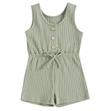 Toddler Baby Girl Summer Romper Ribbed Clothes Infant Baby Jumpsuit Button Down Rompers Clothing 0-5T