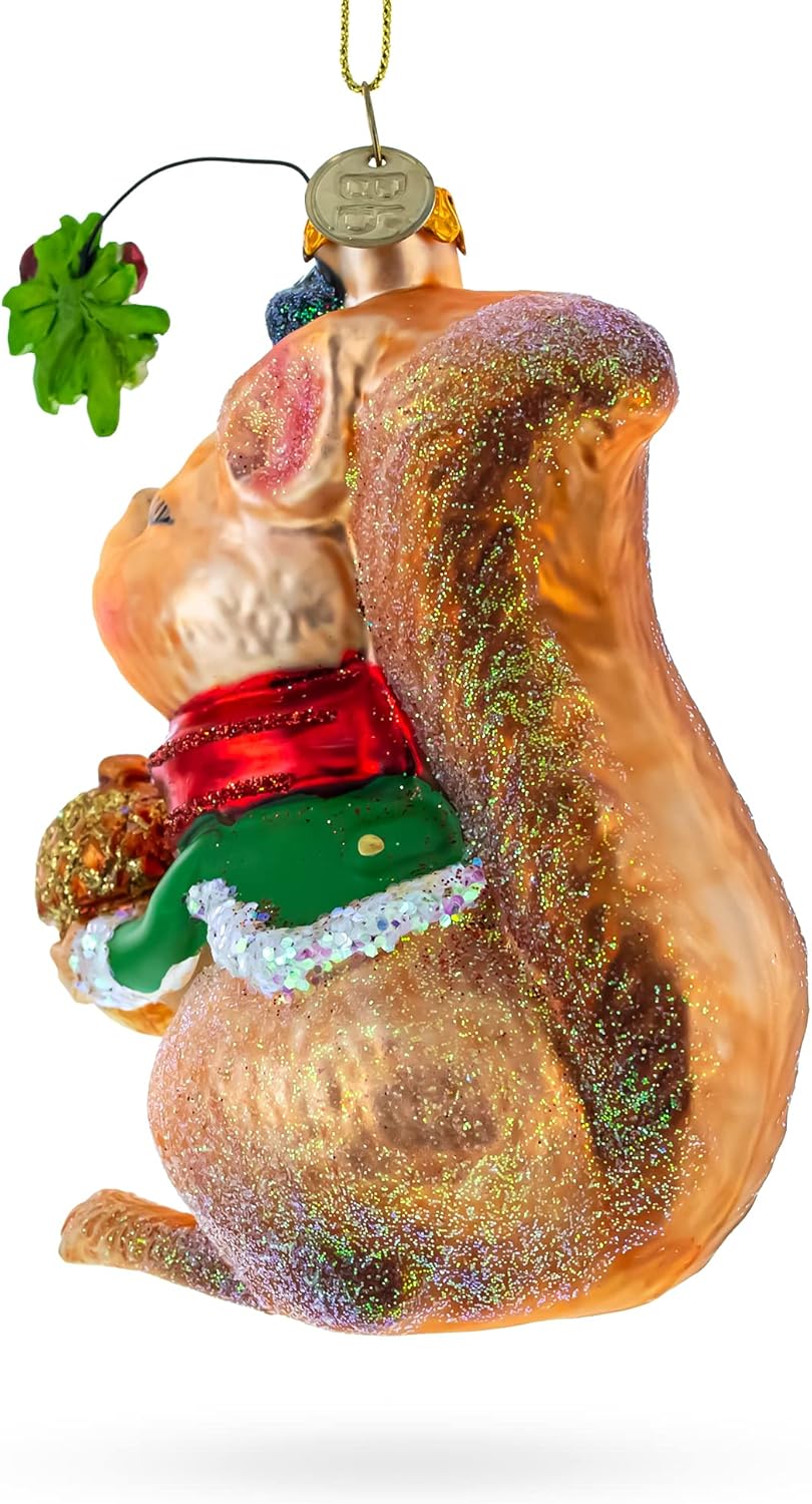 Squirrel Cradling an Acorn Blown Glass Christmas Ornament - Image 3