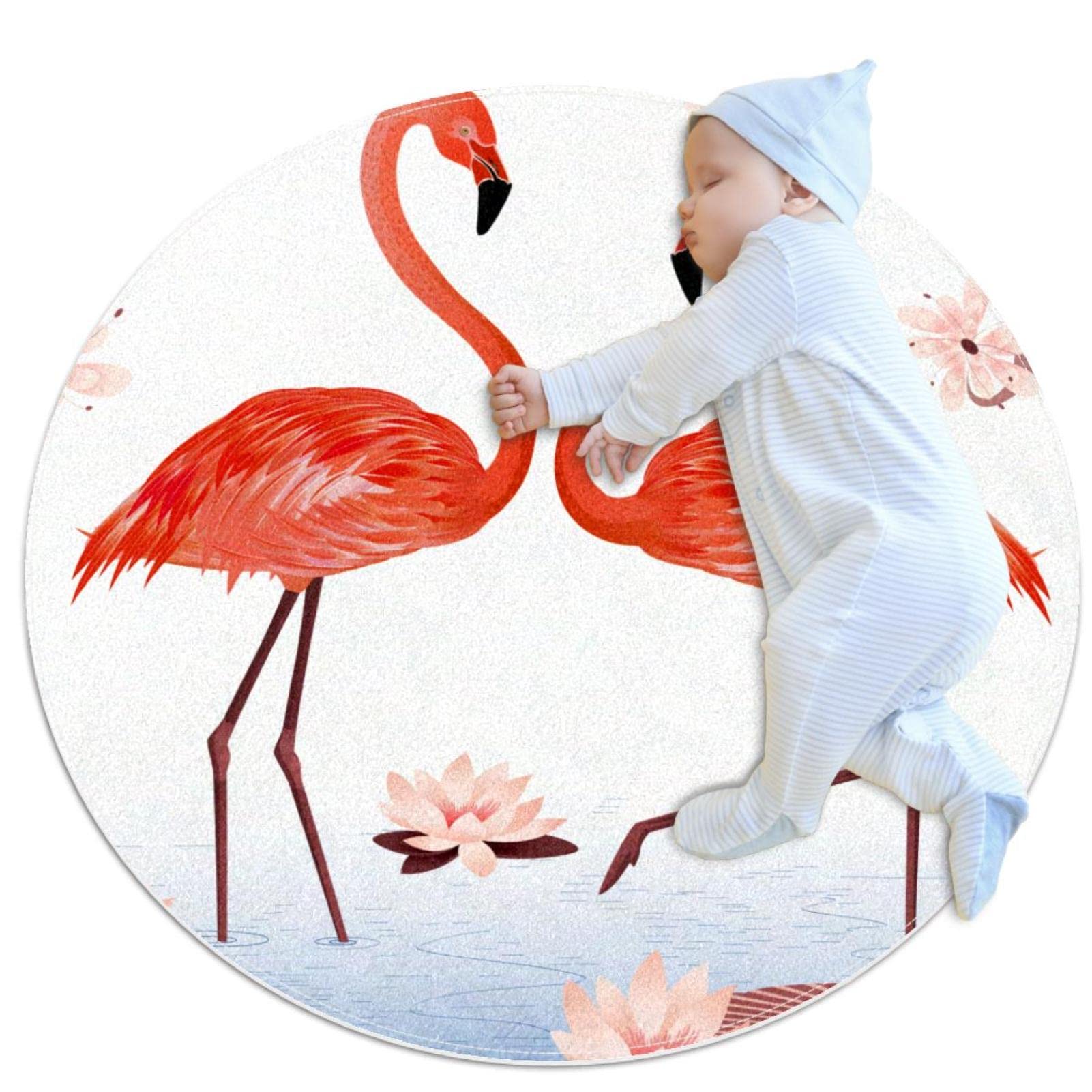 Tapis rond flamants lotus 100cm tapis de jeu salon et chambre