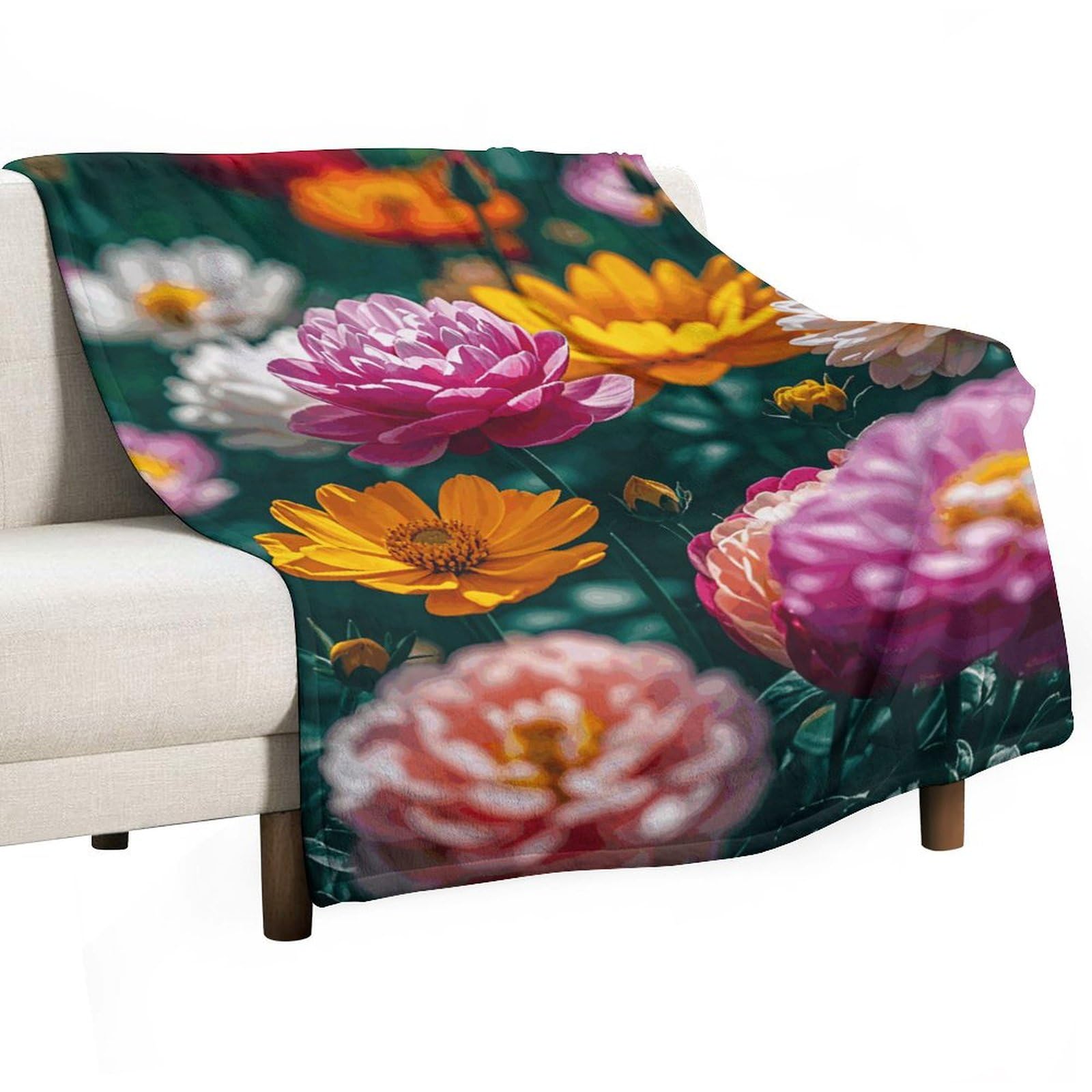 Couverture polaire canapé douce et plaid lit fleurs toutes saisons 101x127 cm