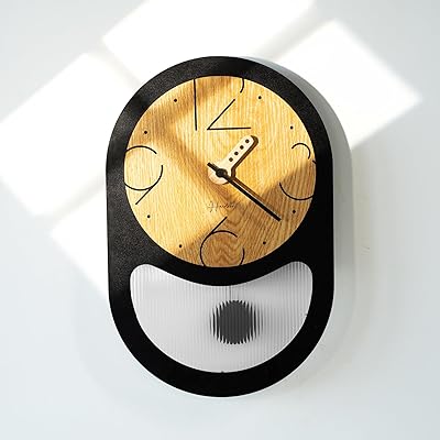 壁掛け時計 振り子 掛け時計 木製 軽量 デジタル時計 掛け時計 北欧 おしゃれな壁掛け時計 オーバル 無音 大型 時計 新築祝い 贈り物 オフィス 自宅用 4 …