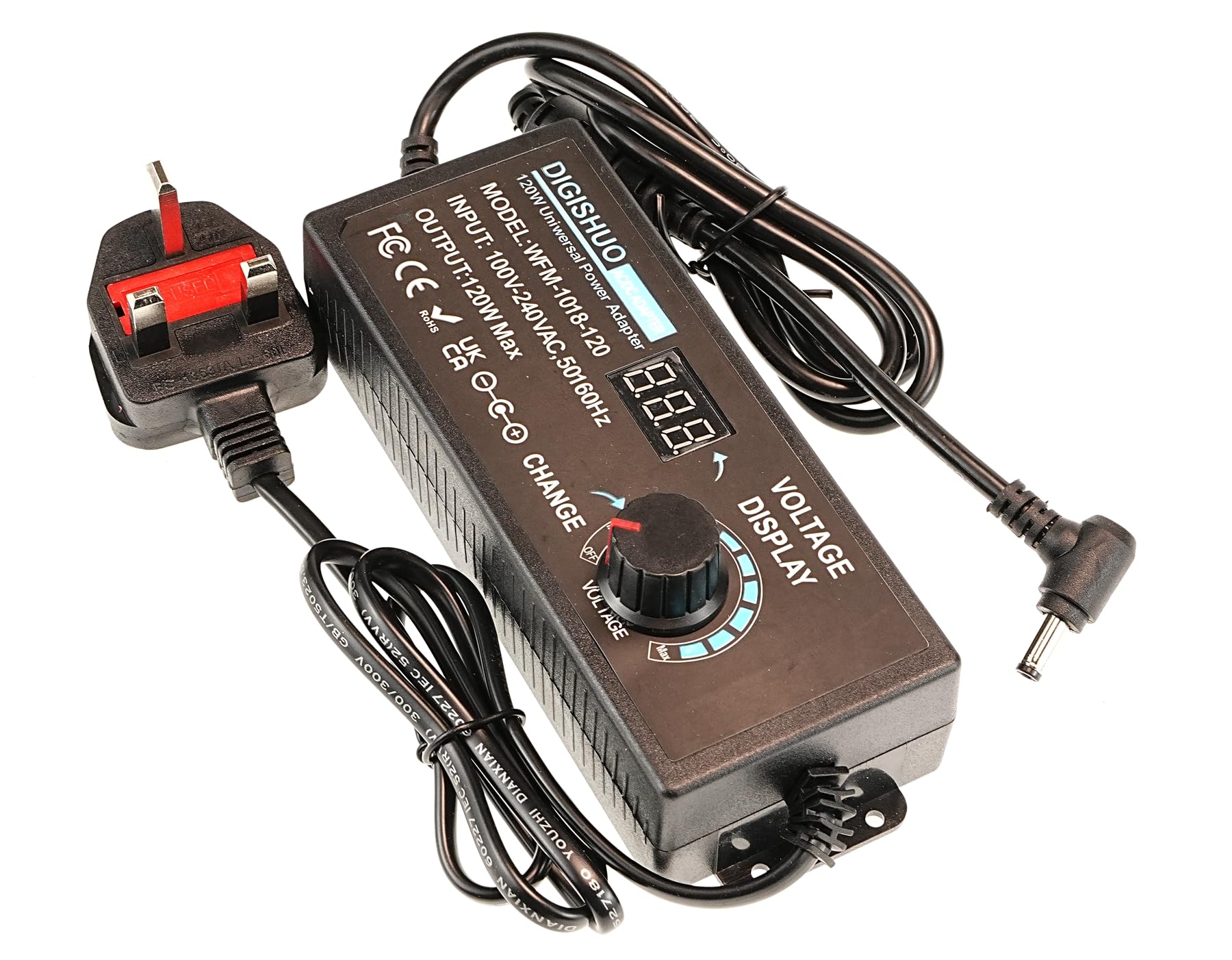Fuente de alimentación ajustable de 120 W CC 3 V ~ 12 V 10 A, convertidor de CA a CC de 100 V-240 V con pantalla de voltaje LED y 8 puntas, para electrónica doméstica (CC 3-12 V 10 A 120 W)