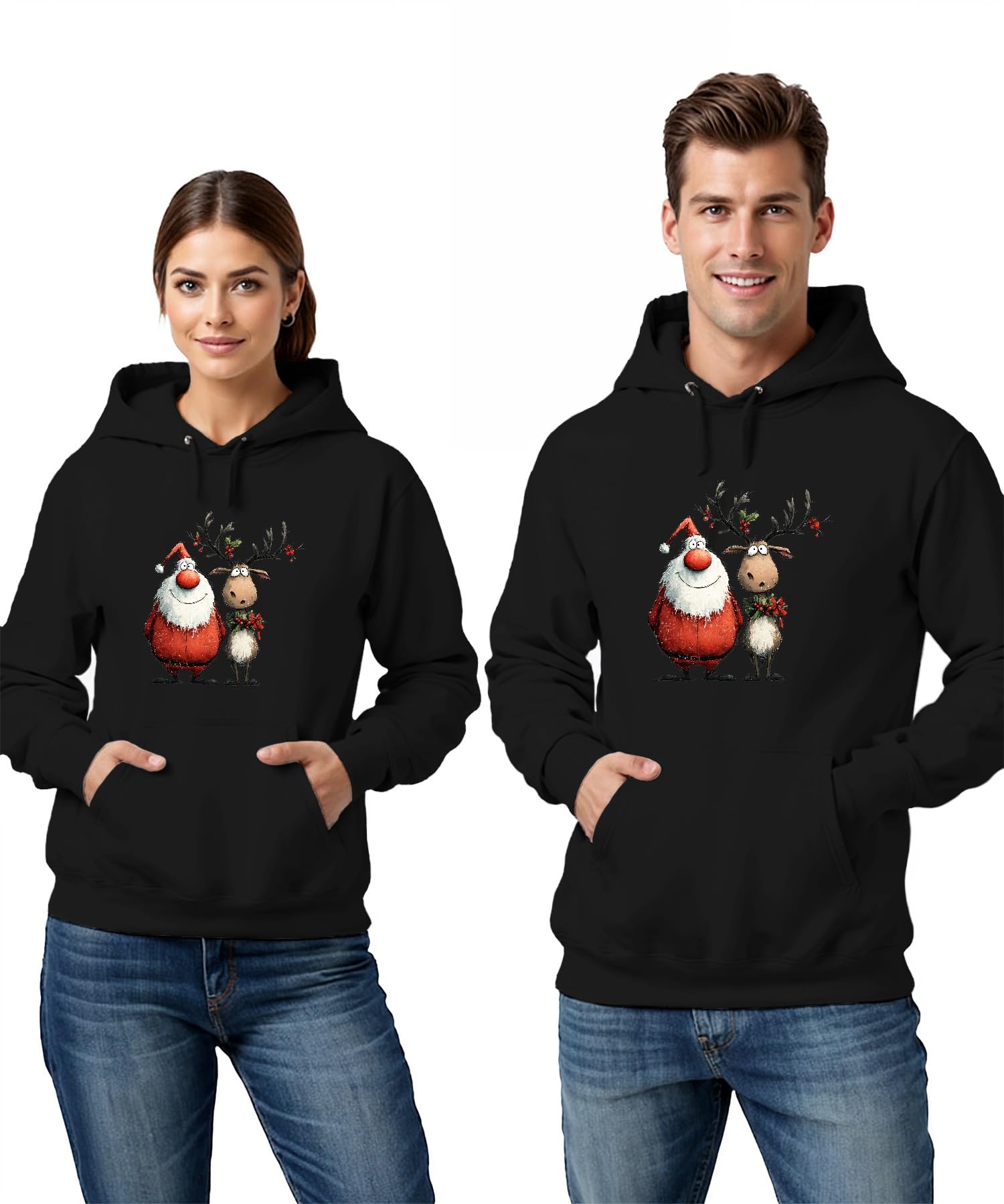 Zabawny Święty Mikołaj i renifer kreskówka prezent na Boże Narodzenie Unisex bluza z kapturem