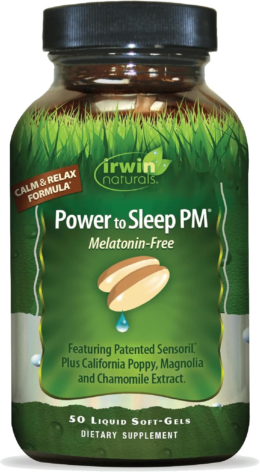 Irwin Naturals Power to Sleep PM Melatonin-Free – Natural Sleep Support with Ashwagandha, Magnesium, GABA & L-Theanine – Promotes Calm Mind, Restful Sleep & Well-Being – 50 Soft-Gels