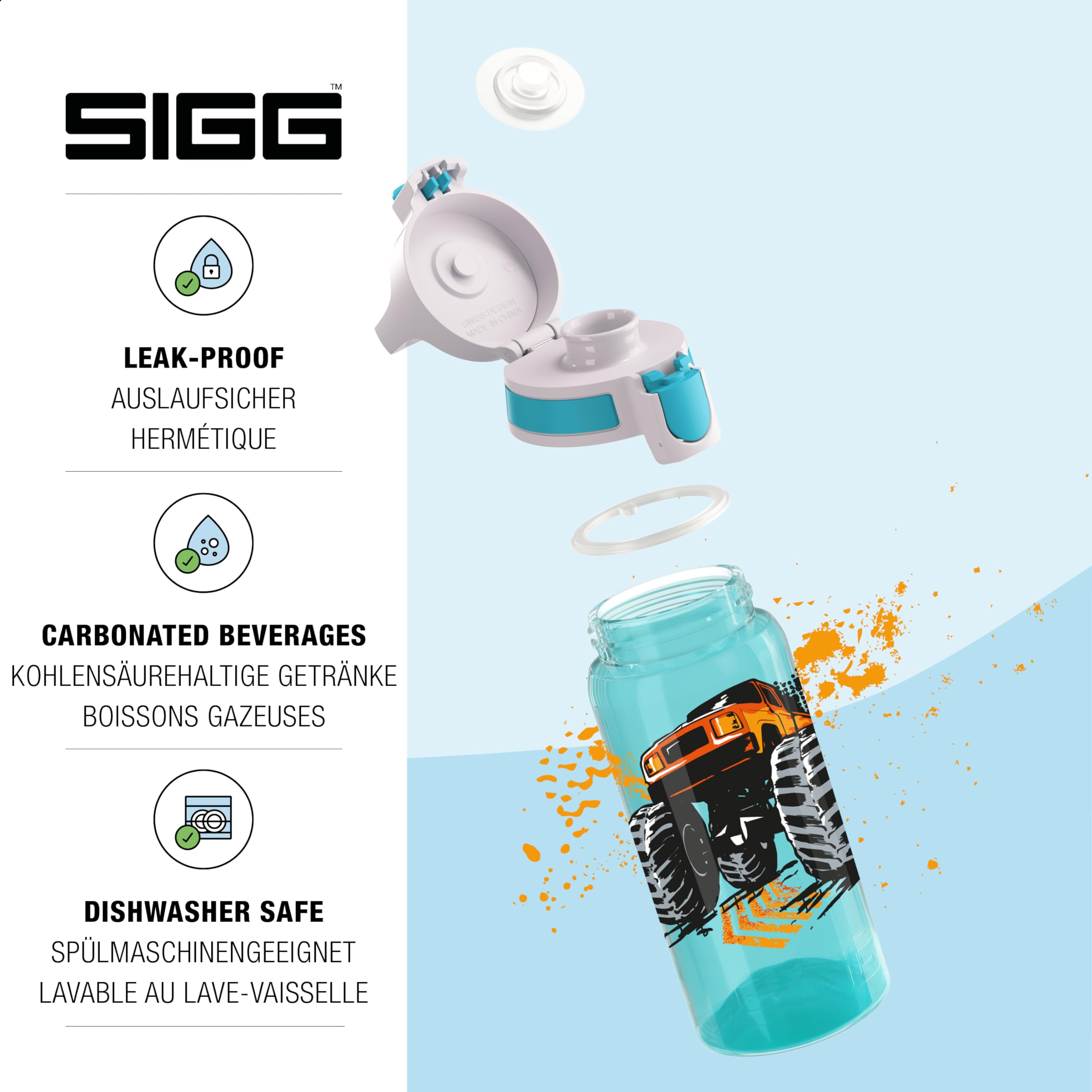 Sigg, Sports Water Bottle For Kids, Viva One Monstertuck, Suitable For Carbonated Drinks, Leakproof, Dishwasher Safe - Image 3