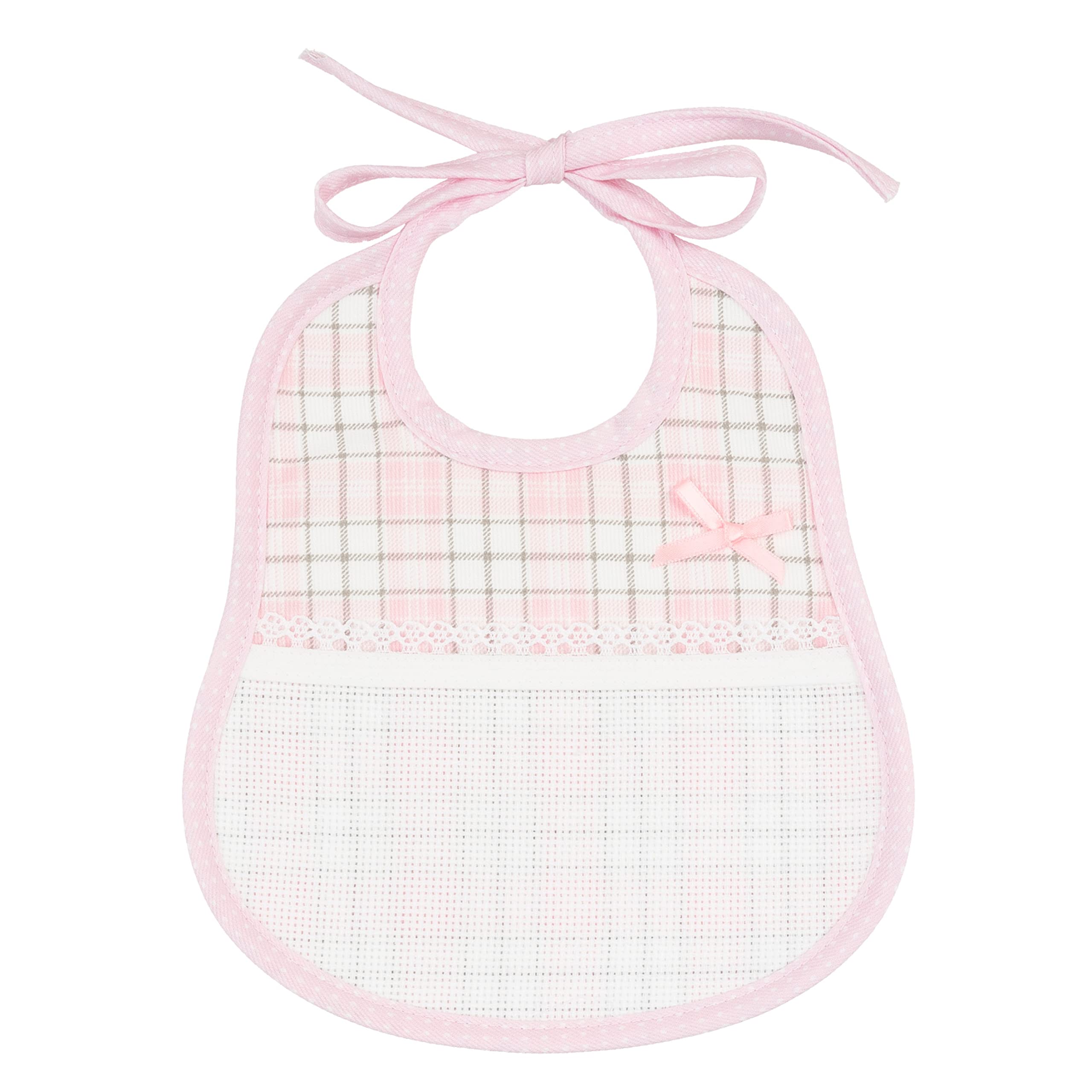 Bavaglino Rosa per neonati in cotone Piquet con stampa scozzese Made in Italy 24x20 cm