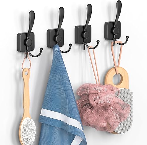 Miniatura 3 de PMMASTO Ganchos de pared para toallas de baño, ganchos de acero inoxidable resistentes para batas, color negro mate, gancho resistente para colgar