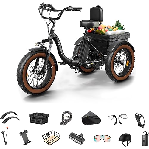 Electric Tricycle for Adults, 960W Max Rear Motor Electric Trike with 48V 648Wh Battery, 20" 6061 Aluminum Folding Ebike Frame, 55 Miles Range Cargo Tricycle with Large Basket, 25MPH 3 Wheel Alaskan