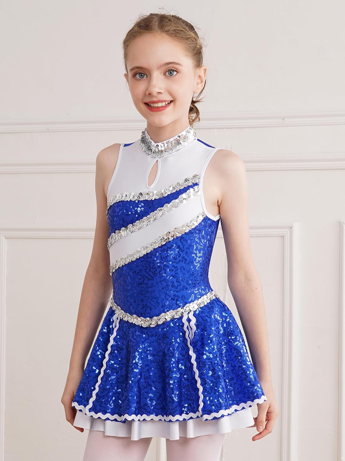 Kids Girls Glitter Sequins Cheerleading Uniform Cheer Leader Outfits Dance Dress Performance