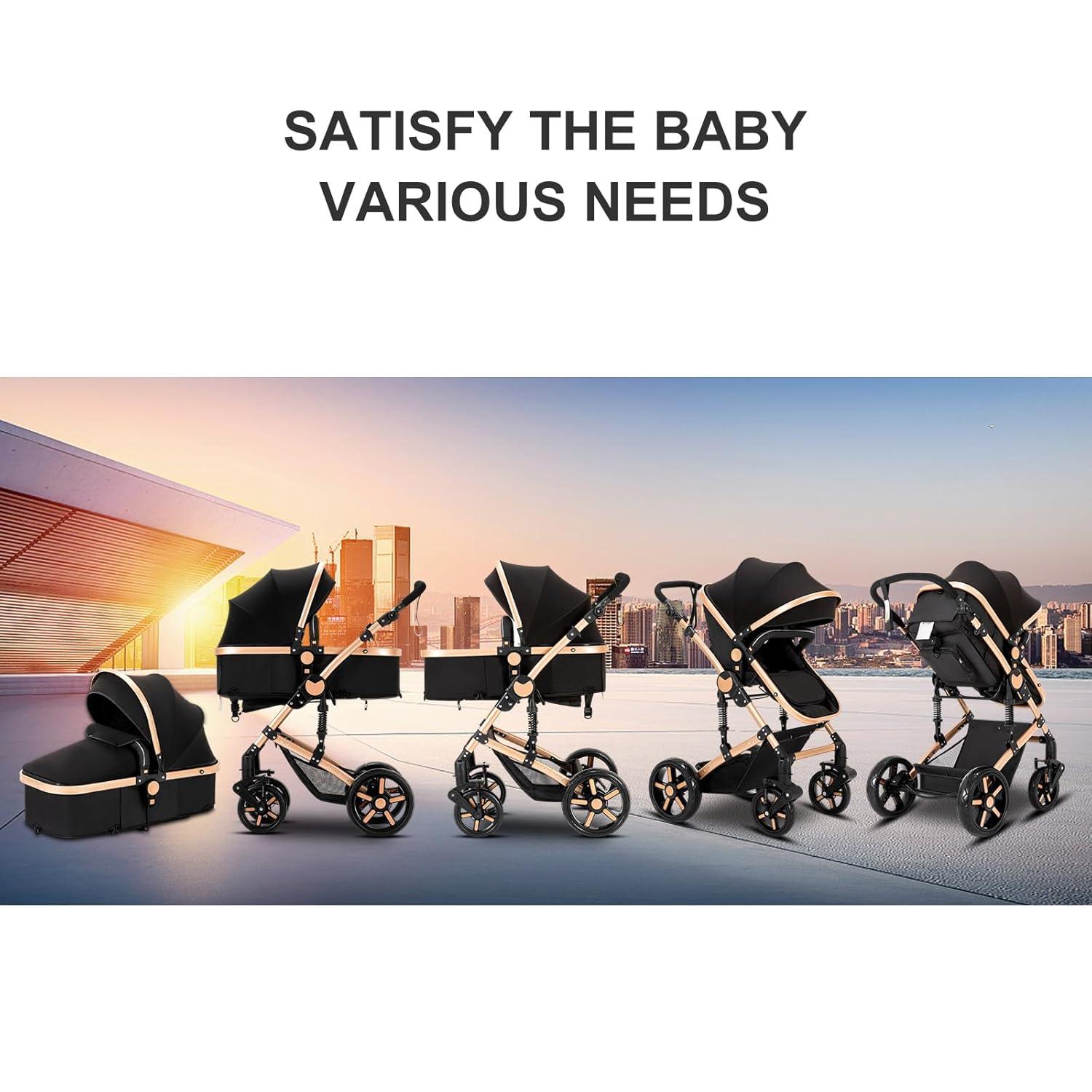 2 in 1 Baby Stroller, Reversible Infant Stroller, Convertible Newborn Travel Carriage with One-Click Folding, Toddler Standard Pram Carriage (2US588-GREY)