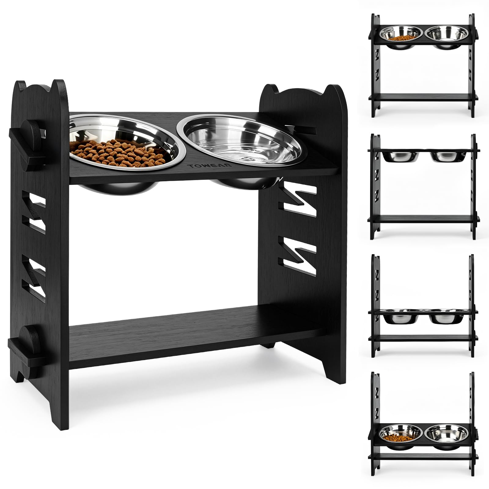 Elevated Dog Bowl, Elevated Dog Bowls, 9 Levels Adjustable, Raised Bamboo Dog Feeder Station, 2 Stainless Steel Pet Bowls, Dog Bowls with Stand for Dogs and Cats, Raised Feeders (For large dog，BK) — image 1