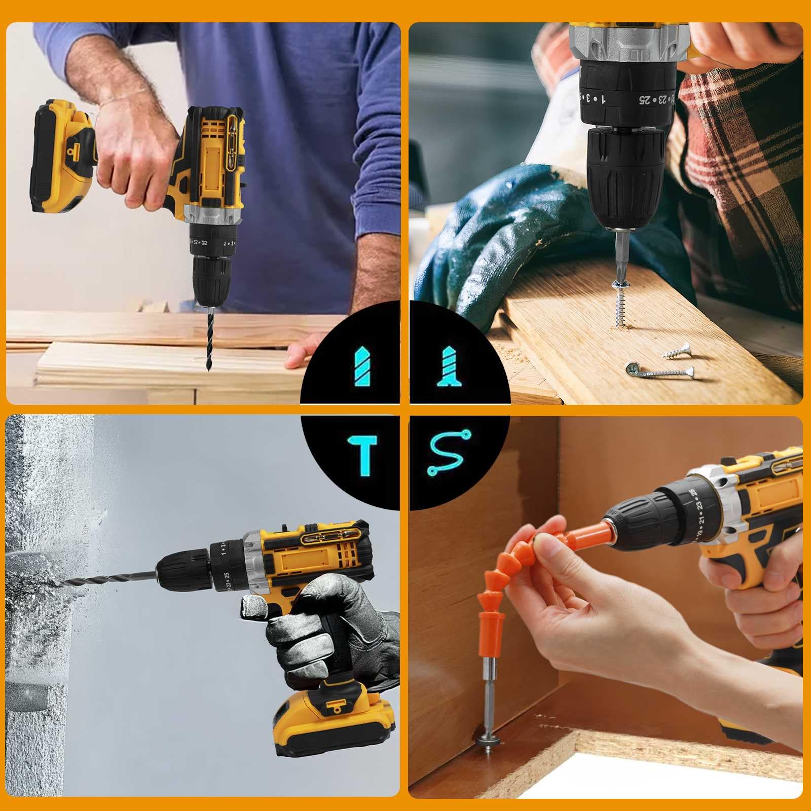 Perceuse Visseuse Sans Fil,18V Visseuse Devisseuse avec 2 Batteries,45Nm Perceuse Percussion,25+3 Réglages de Couple,2 Vitesses,24 Accessoires et Valise,LED Light,pour la Bricolage (2 Batteries)