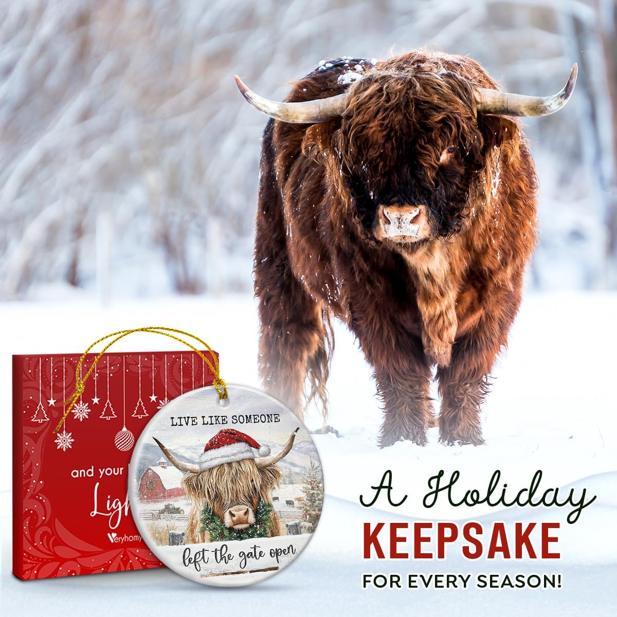 Highland Cow Christmas Ornaments 2026 - Highland Cow Gifts for Women, Men, Animal Cows Lover Gifts for Farmers, Family, Friends - Wooden Farmhouse Animal Ornaments for Tree Decor