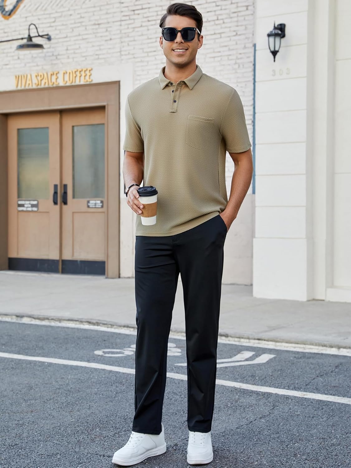 Men's Casual Short Sleeve Bubble Jacquard Polo Shirt Solid Collared T-Shirt Golf Polo Shirts with Pocket - Image 5