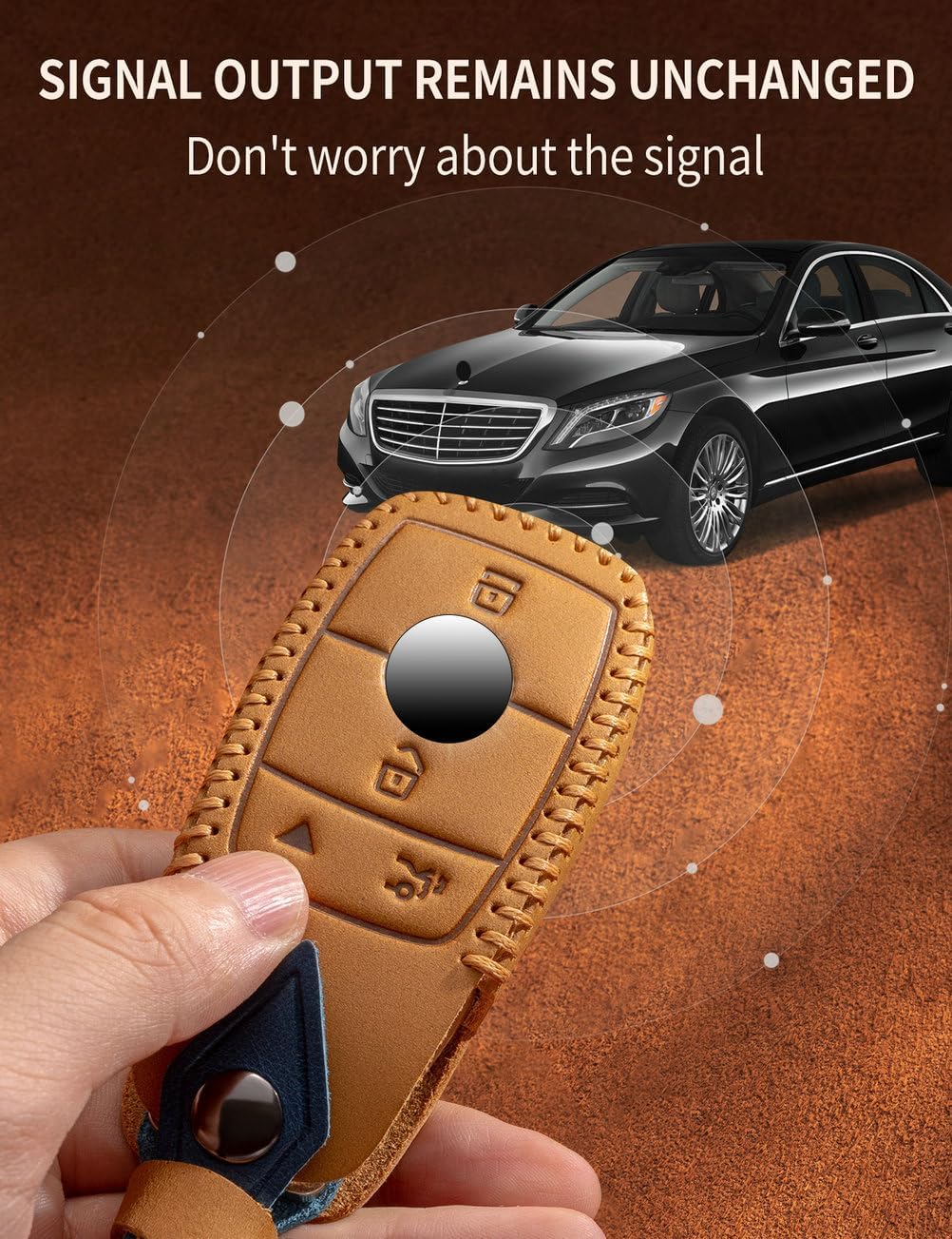 for Mercedes Benz Key Fob Cover Leather Car Key Case Keychain Fob Holder Compatible for Mercedes Benz A-Class C-Class E-Class G-Class S-Class 2017-2024 (Brown) - Image 5