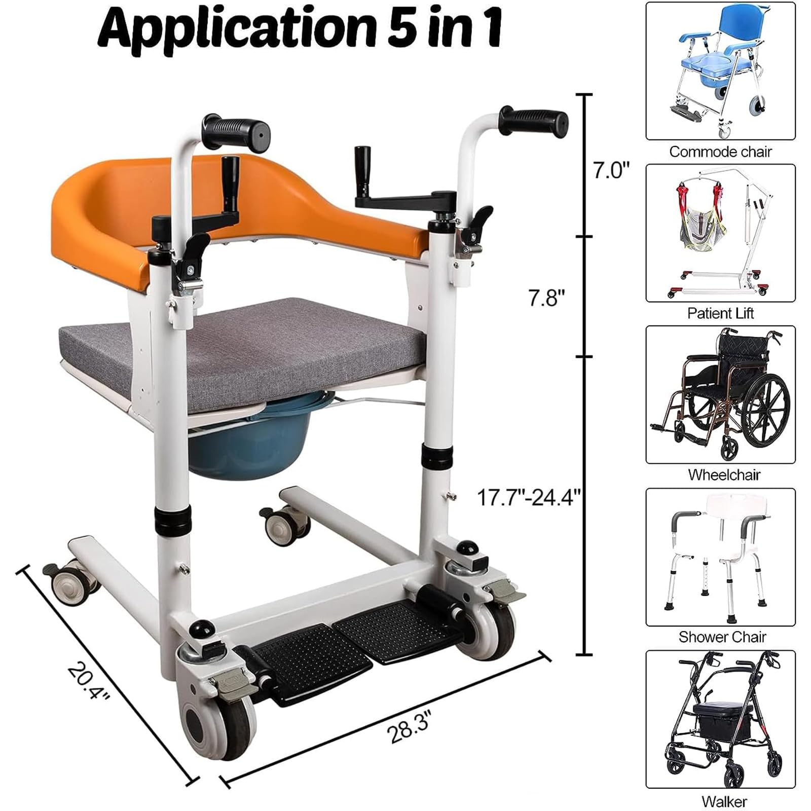 Sollevatore multifunzionale per disabili – apertura a 180°, sterzo a 360°, capacità di carico massima 200 kg, ideale per assistenza domiciliare, doccia, WC e trasporto