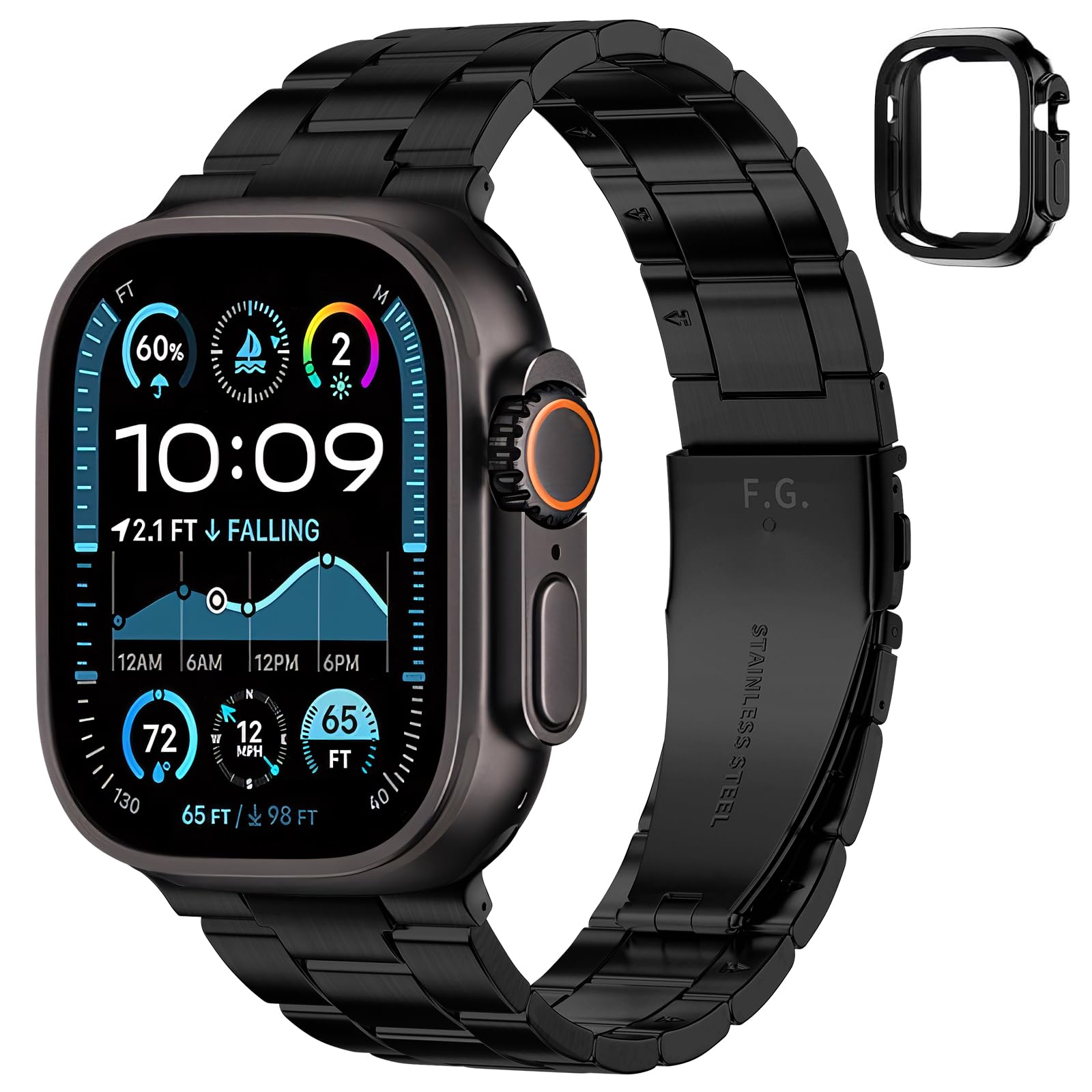 Fullmosa No Tools Needed Compatible Apple Watch Band 45mm 44mm 42mm 41mm 40mm 38mm, Upgraded Version Stainless Steel iWatch Band/Strap with Case for Apple Watch Series 8/7/6/5/4/3/2/1/SE2/SE/Ultra