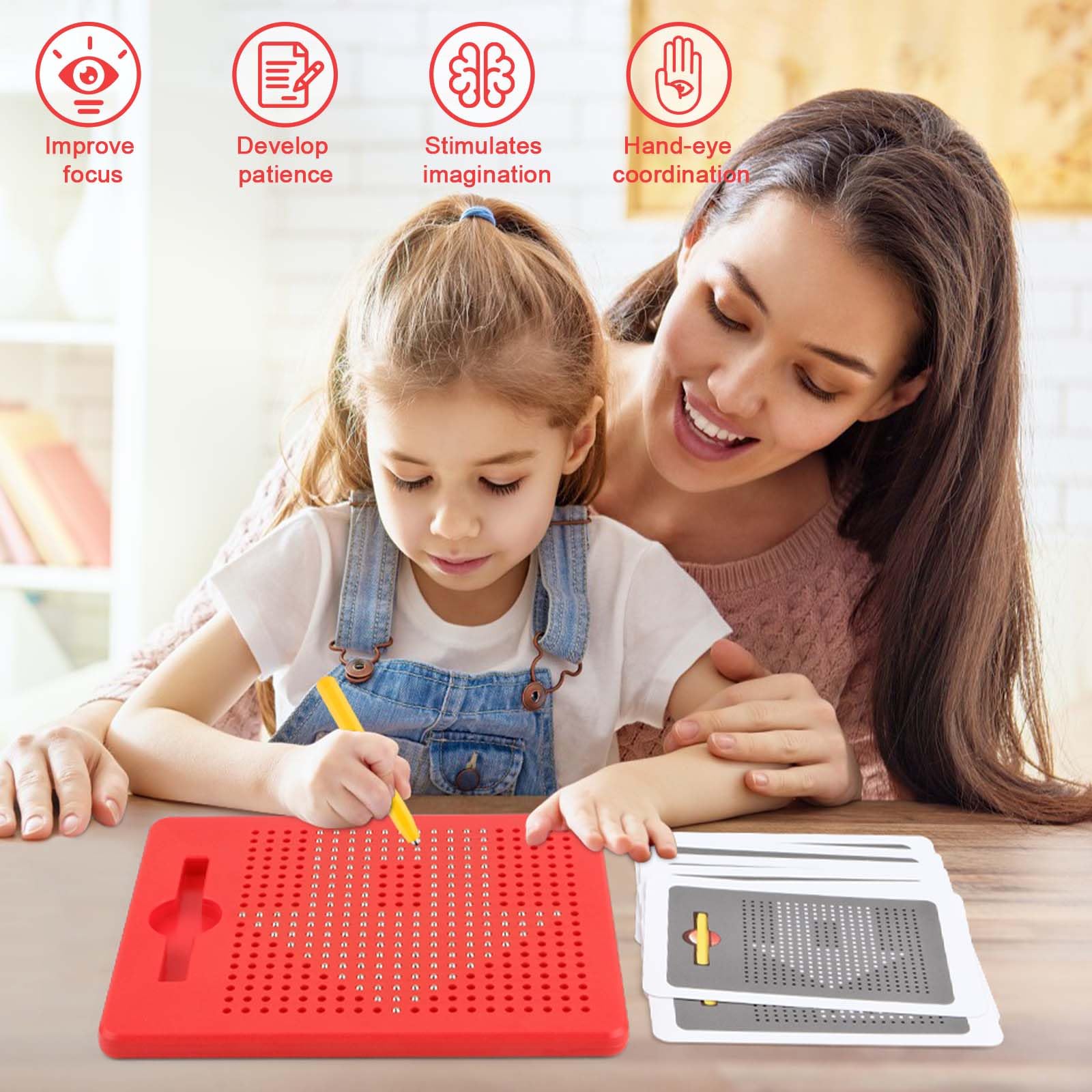 yue Magico Gioco Magnetico, Tavolo da Disegno Magnetico con 2 Pezzi Penna Magnetica, da Portare con sé, Bambini Giocattolo Educativo per dai 3 Anni in su, 21.5x17.5 cm, Rosso