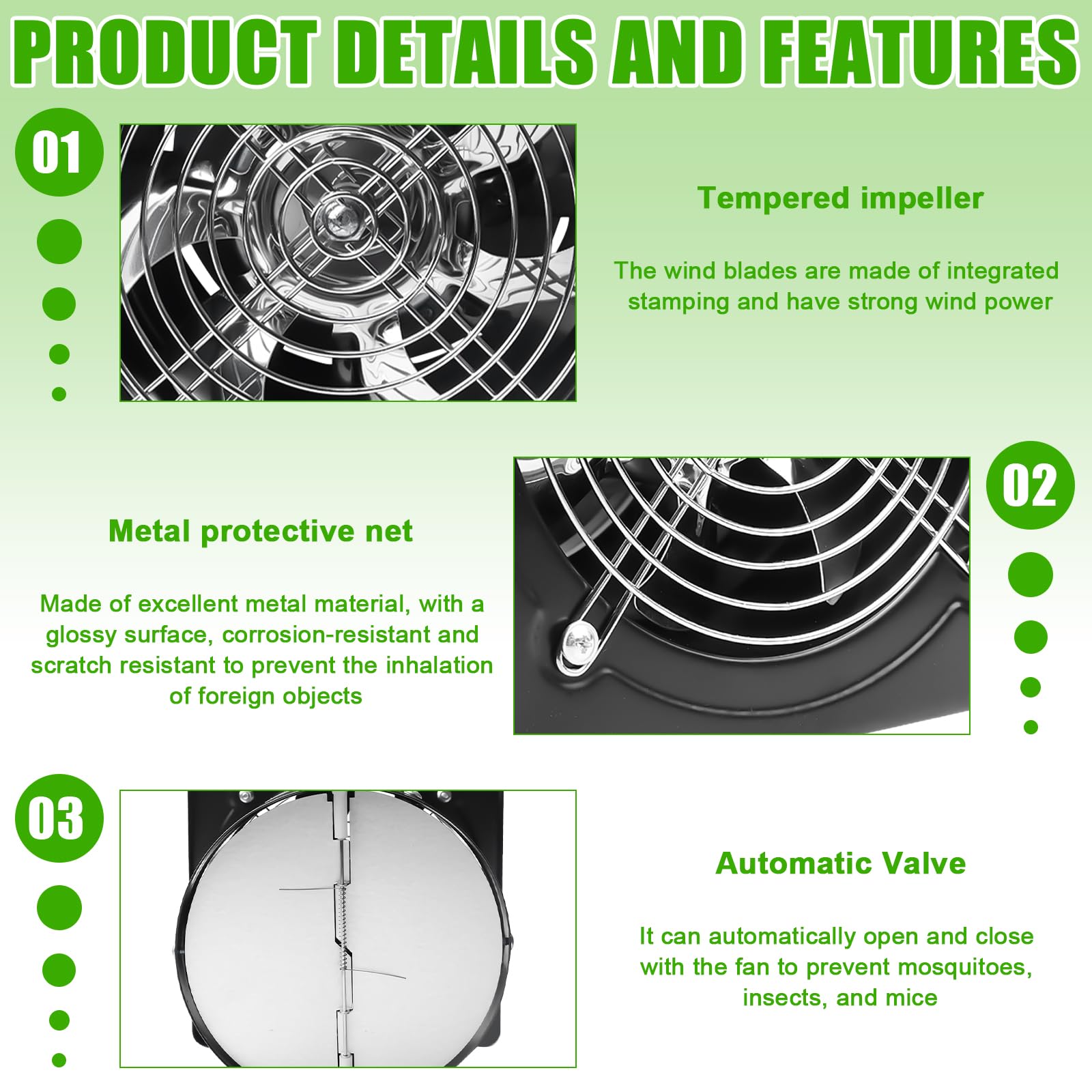 Aicharynic Ventilatore di scarico da 150 mm, 525 m³/h, con valvola di ritorno, silenzioso, in metallo, 38 W, spina europea, 6 pollici, ventola assiale per cucina, bagno, garage, piano inferiore, nero