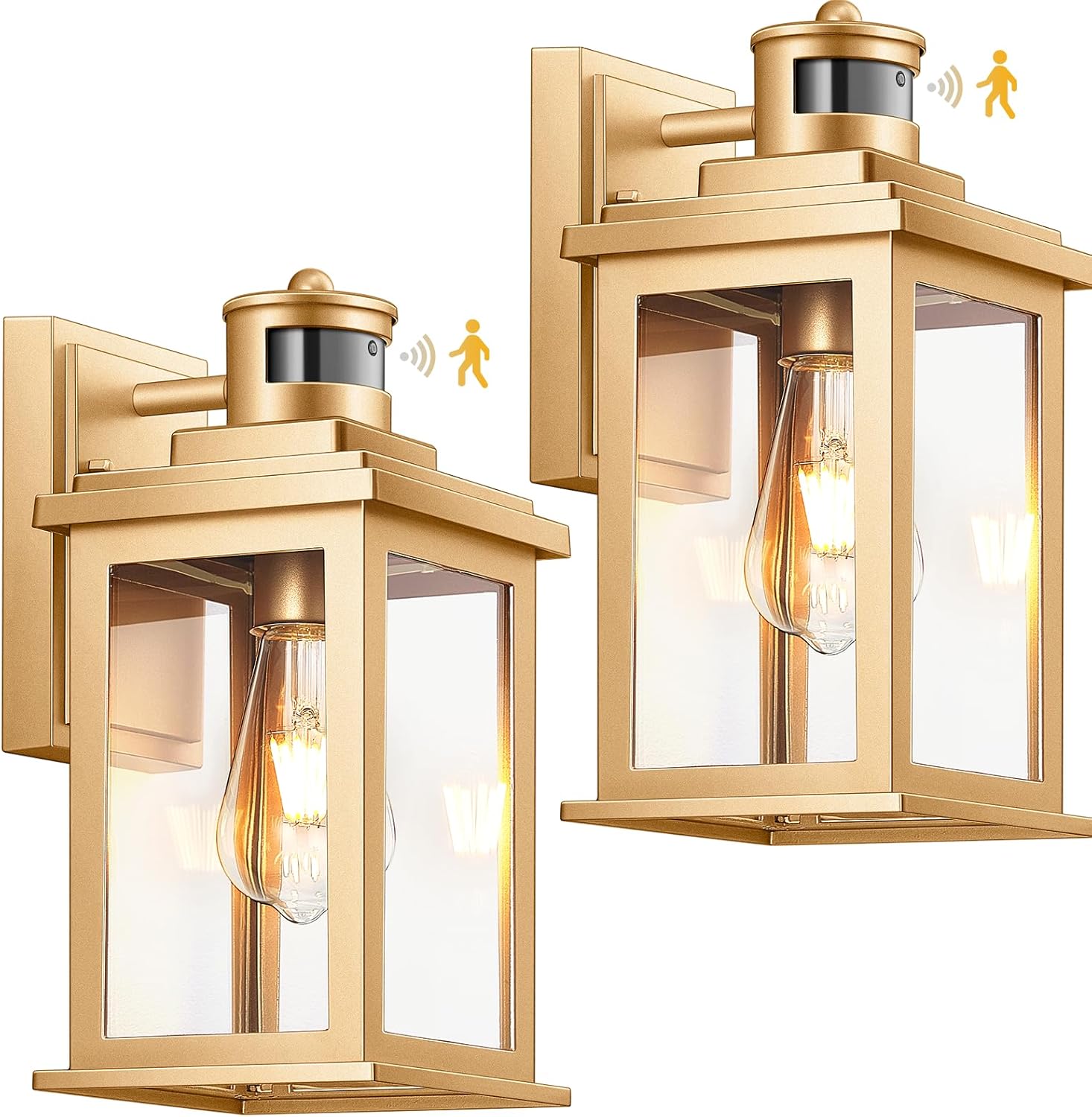 VIANIS Motion Sensor Outdoor Wall Lights Sconce, 2 Pack Dusk to Dawn Outdoor Light Fixture Lantern, Gold Waterproof Outdoor Motion Sensor Light for House, Doorway, Entryway, Garden, Anti-Rust