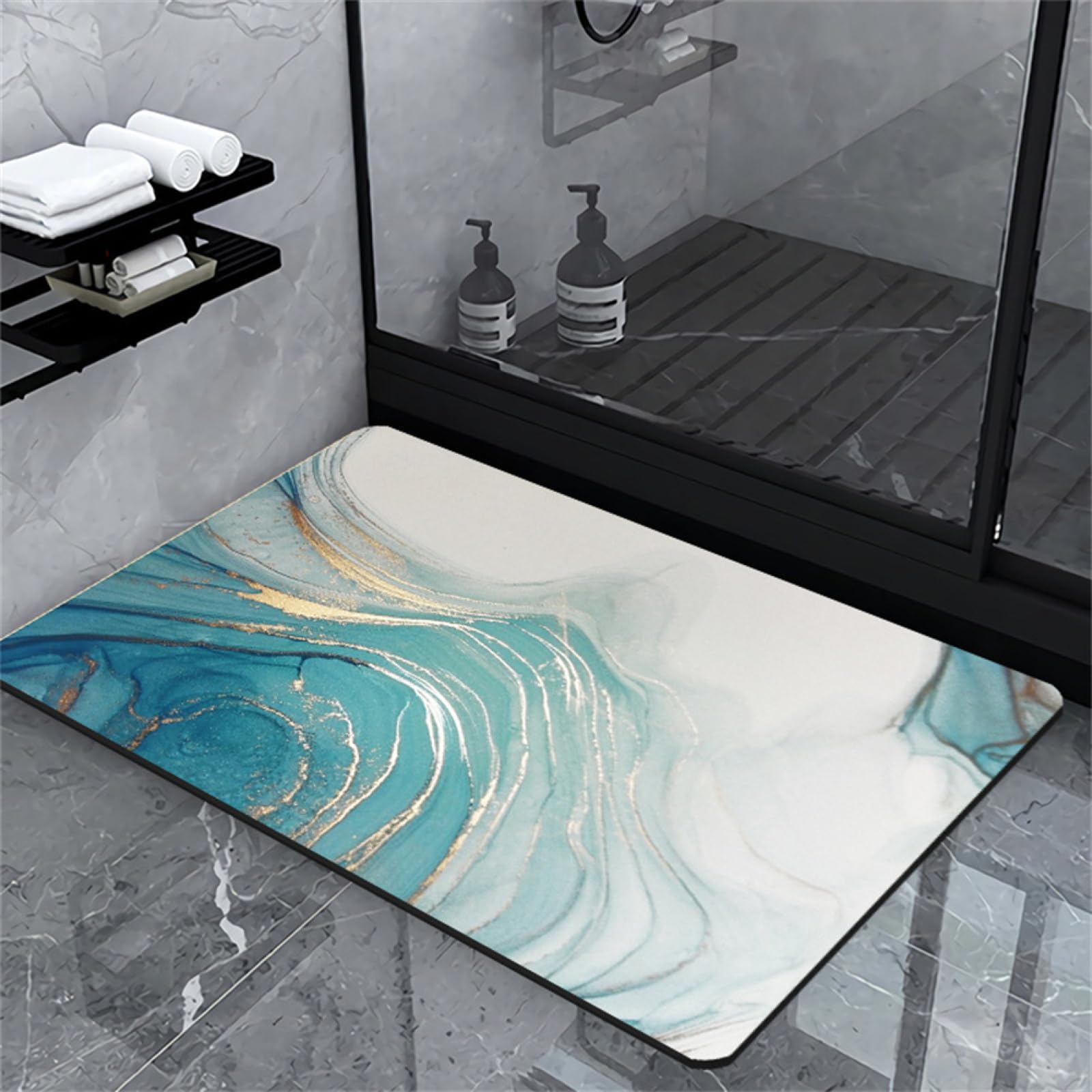 Alfombra de baño azul 100x160cm antideslizante y superabsorbente lavable para ducha