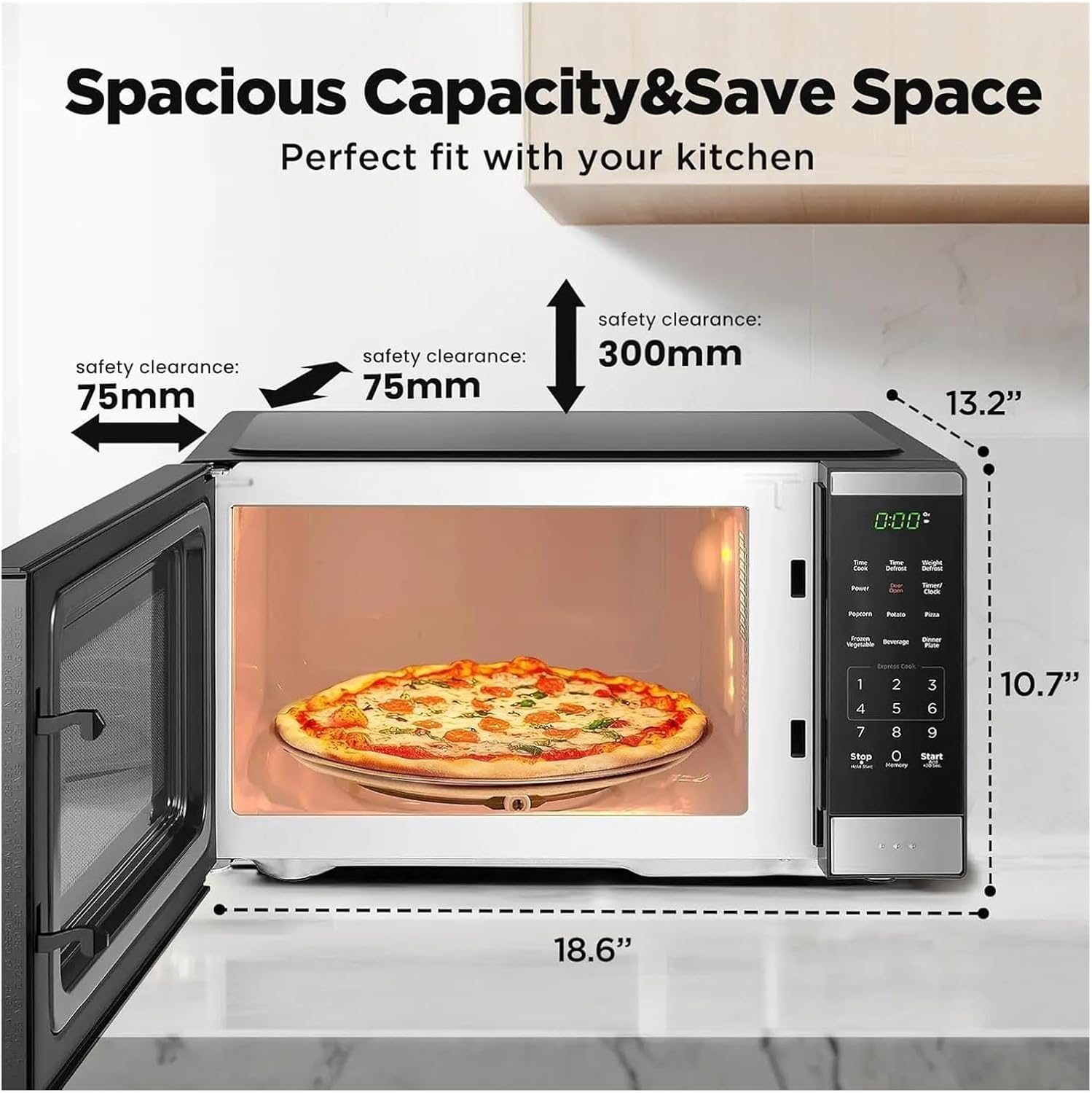 Countertop Microwave Oven 0.9 Cu Ft - 6 Auto Menus, Child Lock, 10 Power Levels, One-Touch Start, Digital, 900W